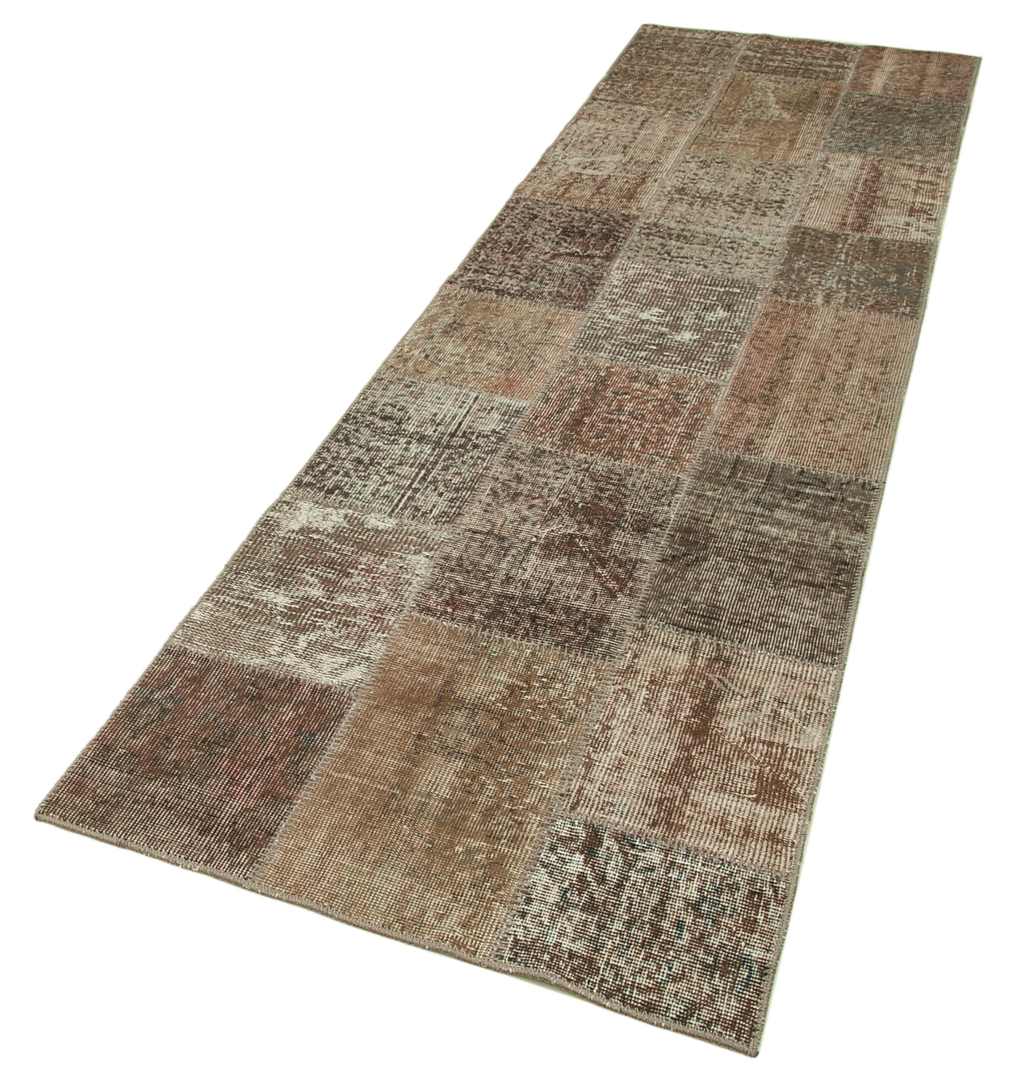 Handmade Patchwork Rug – Brown Cotton Wool Rug, Vintage Turkish Carpet 2'10''x10'