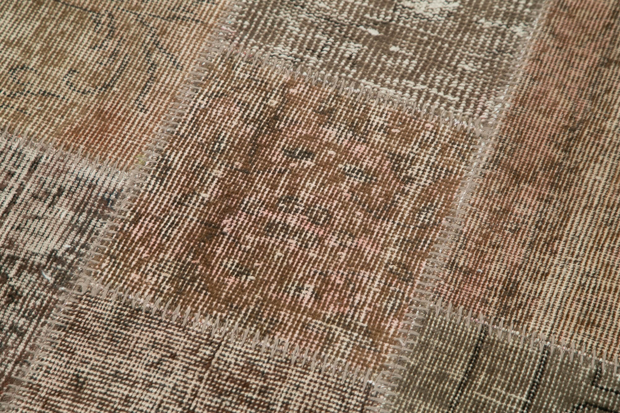Handmade Patchwork Rug – Brown Cotton Wool Rug, Vintage Turkish Carpet 2'10''x10'