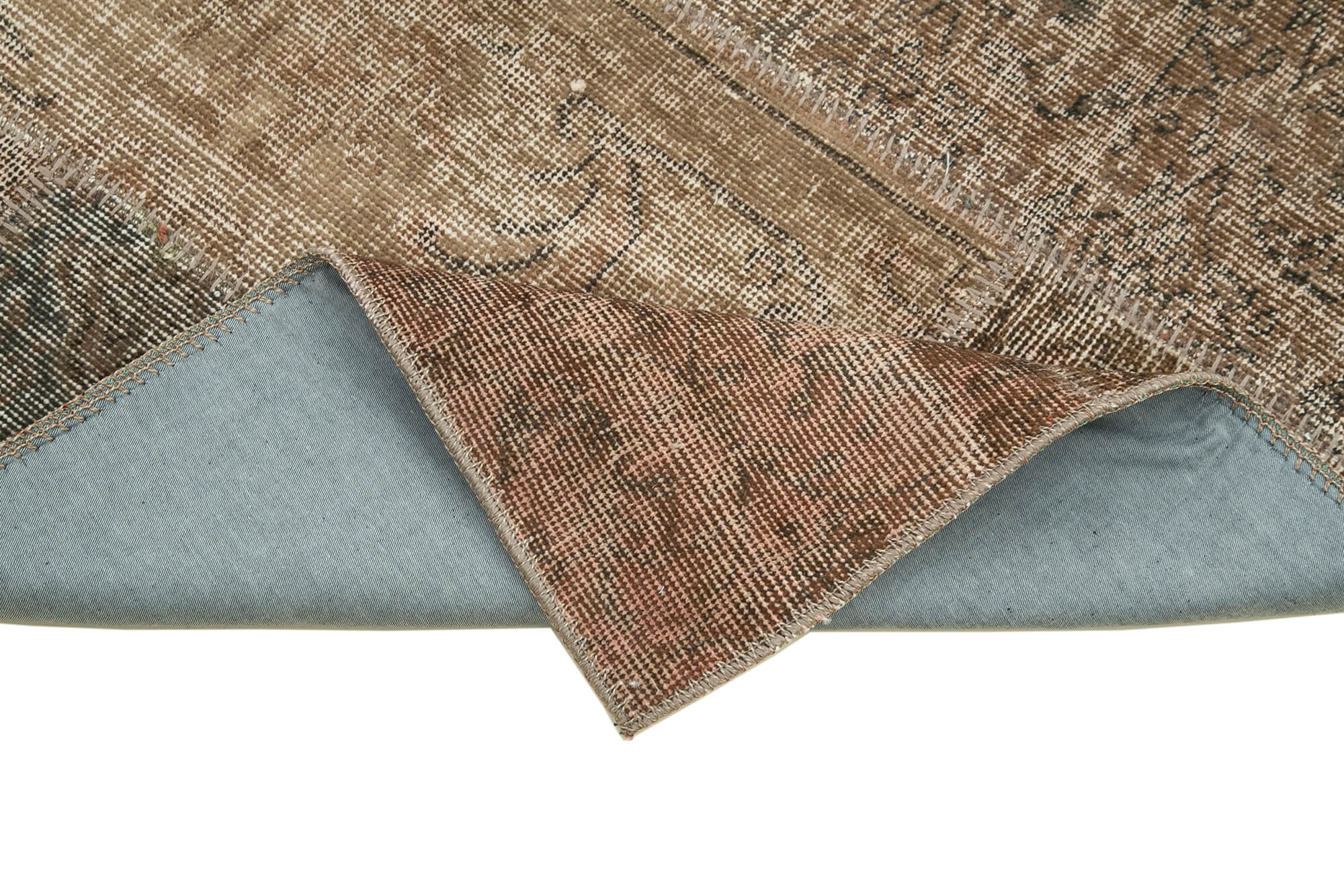 Handmade Patchwork Rug – Brown Cotton Wool Rug, Vintage Turkish Carpet 2'10''x10'