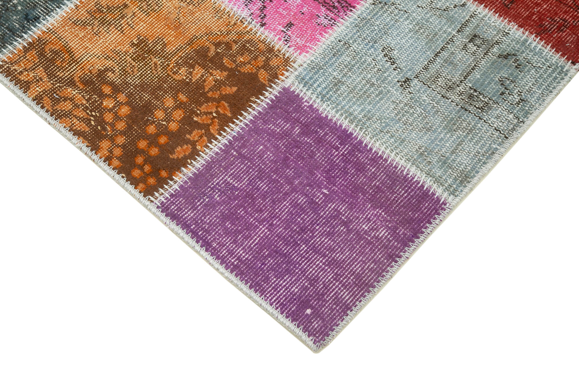 Handmade Area Rug - Blue Patchwork Cotton Wool Carpet 3'0''x9'10'' by Agacan