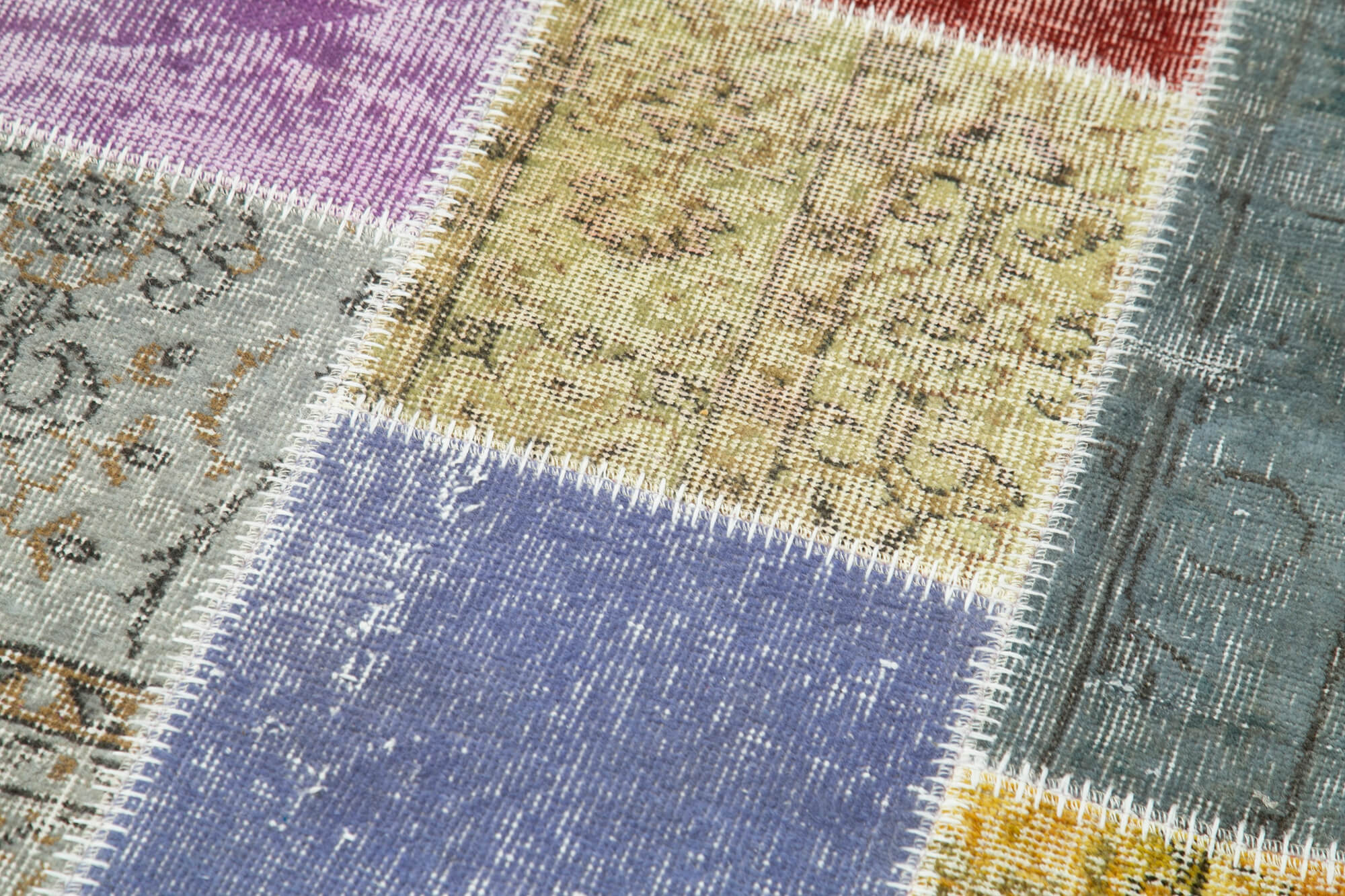 Handmade Area Rug - Blue Patchwork Cotton Wool Carpet 3'0''x9'10'' by Agacan