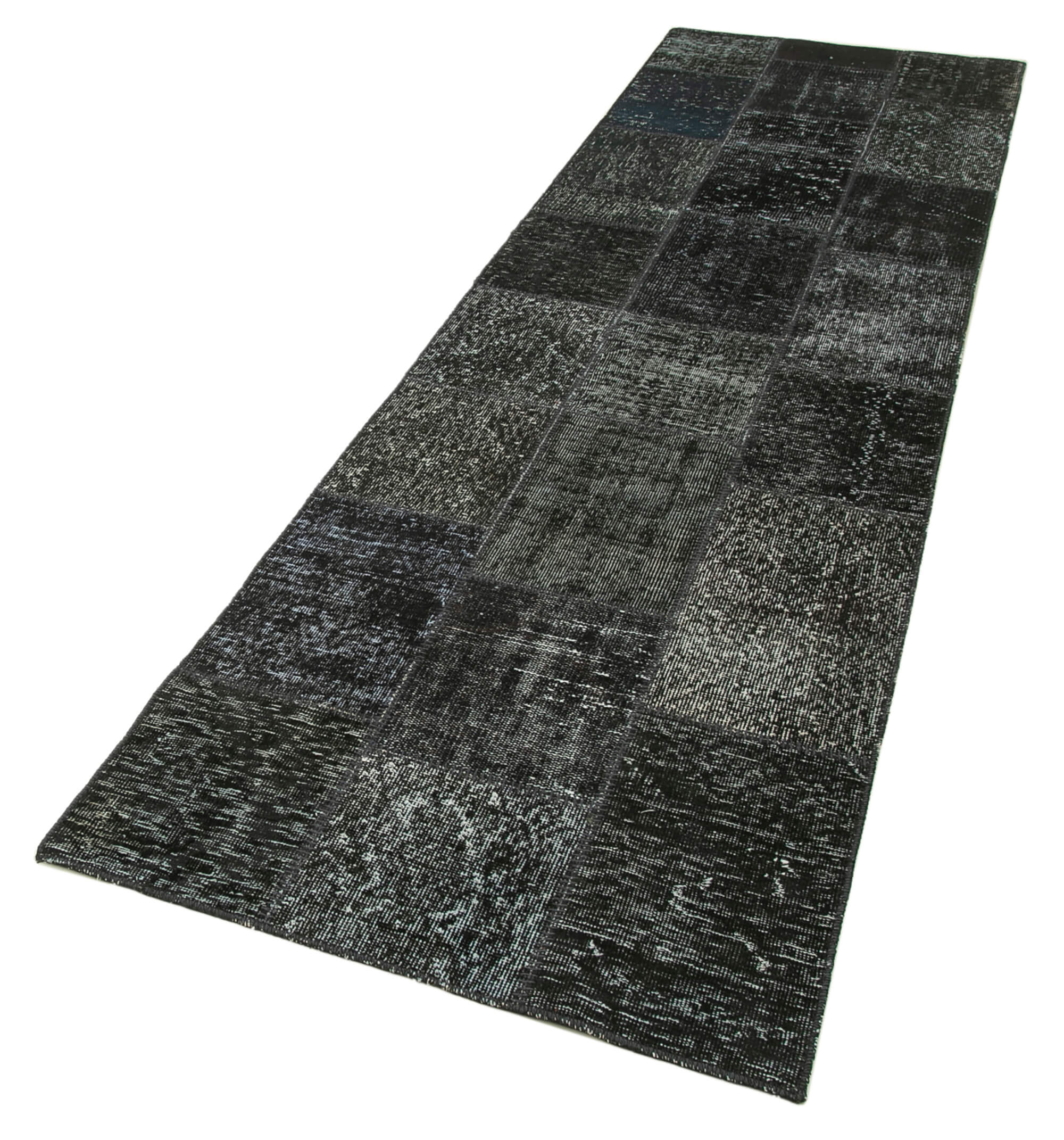 Handmade Area Rug – Kirk Yama Black Patchwork Cotton Wool Carpet 2'10''x10'2''