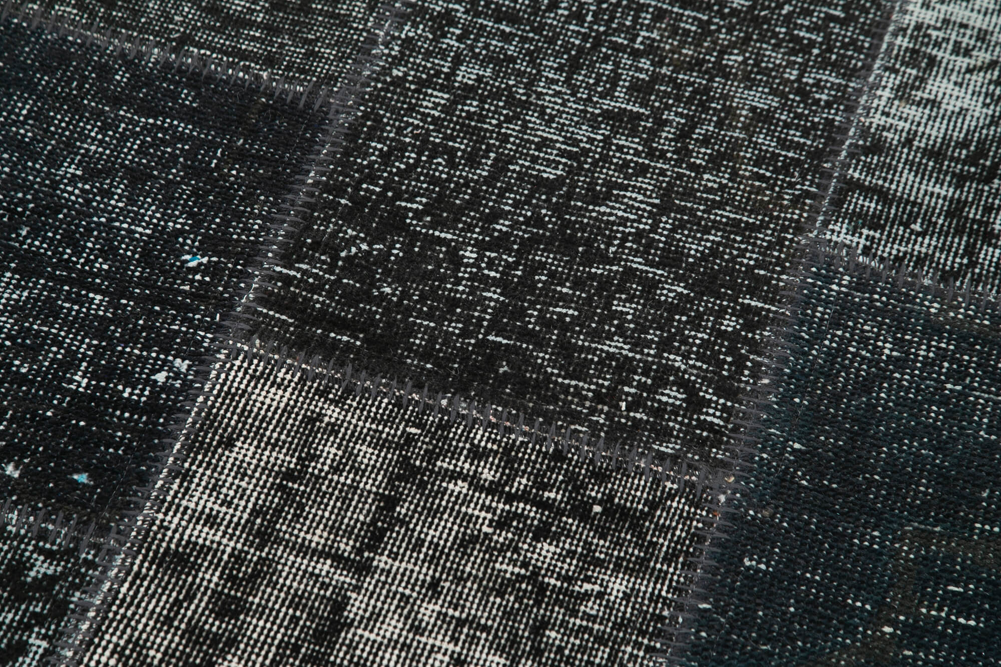 Handmade Area Rug - Black Patchwork Cotton Wool Vintage Turkish Carpet 2'10''x9'10''