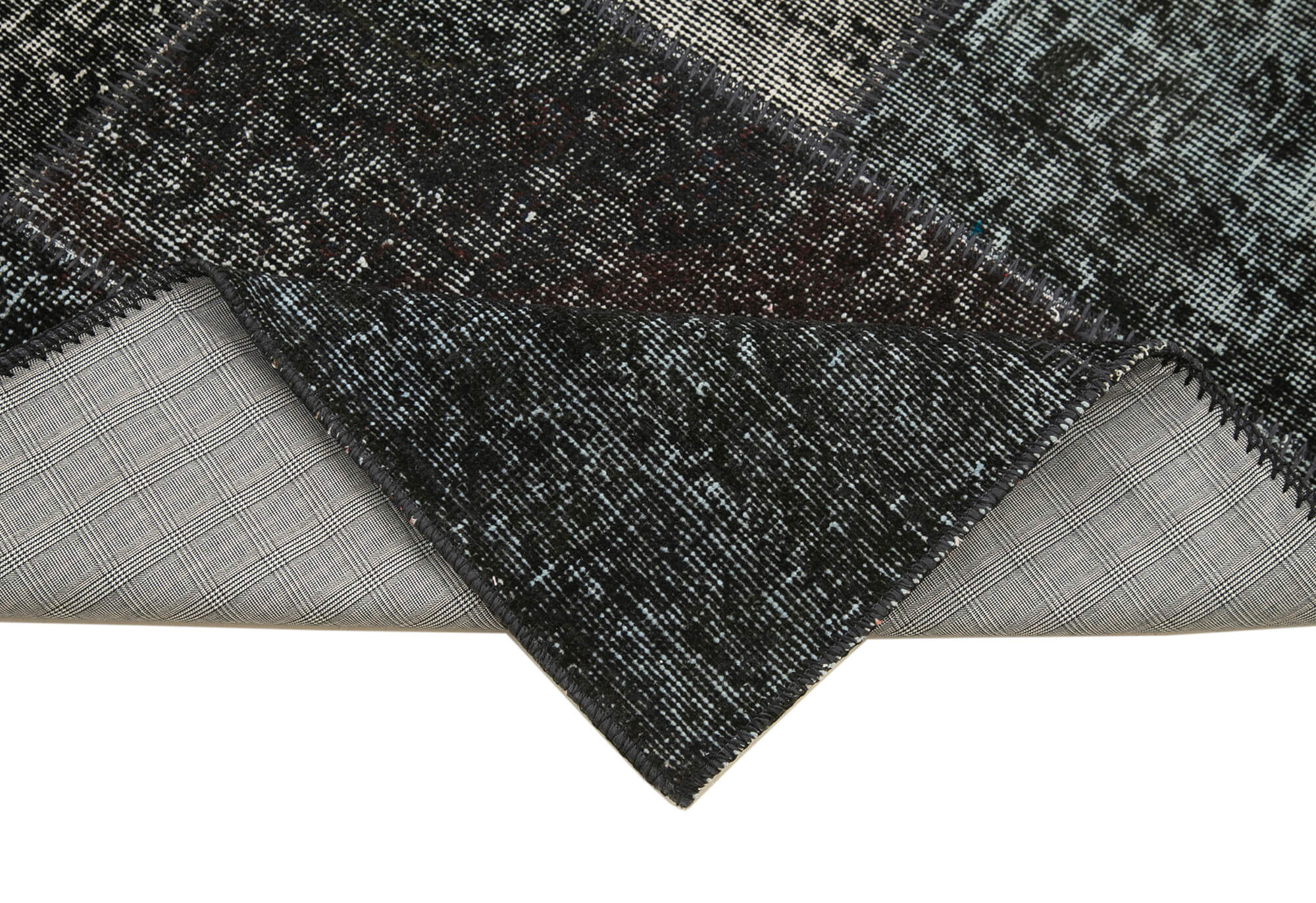 Handmade Area Rug - Black Patchwork Cotton Wool Vintage Turkish Carpet 2'10''x9'10''