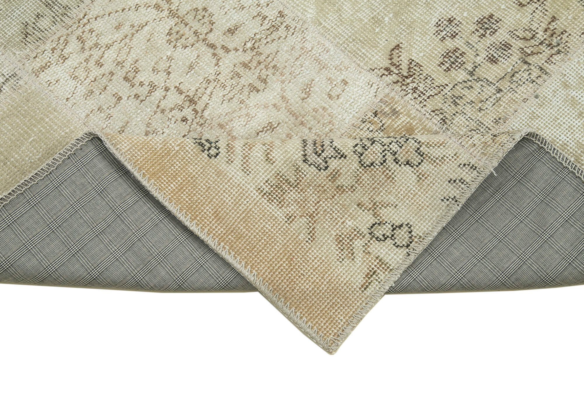 Handmade Area Rug - Beige Patchwork Cotton Wool Vintage Turkish Carpet 2'9''x9'10''