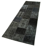 Kirk Yama Black Patchwork Cotton Wool Handmade Area Rug 2'9'' x 10'2''