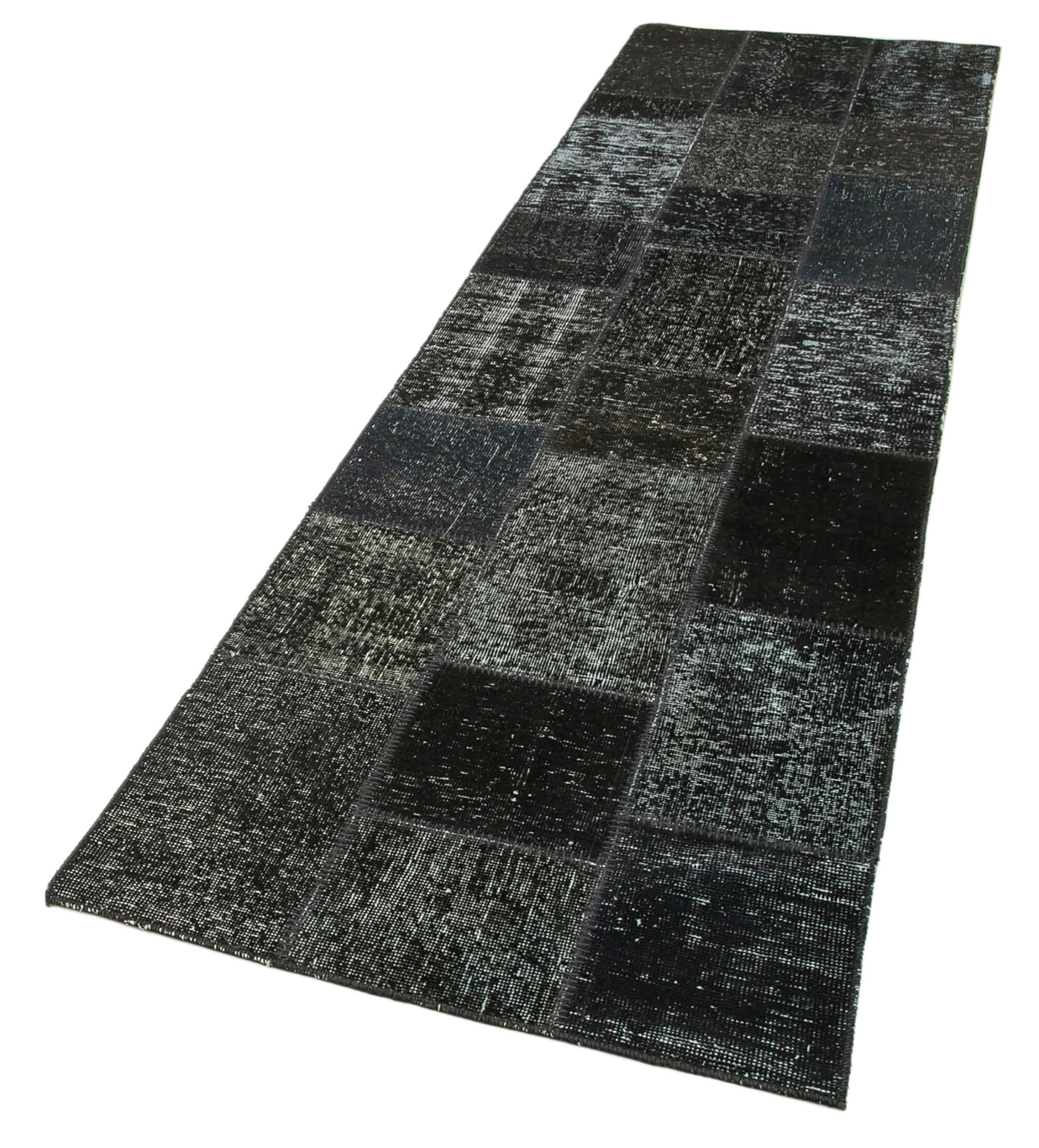 Kirk Yama Black Patchwork Cotton Wool Handmade Area Rug 2'9'' x 10'2''