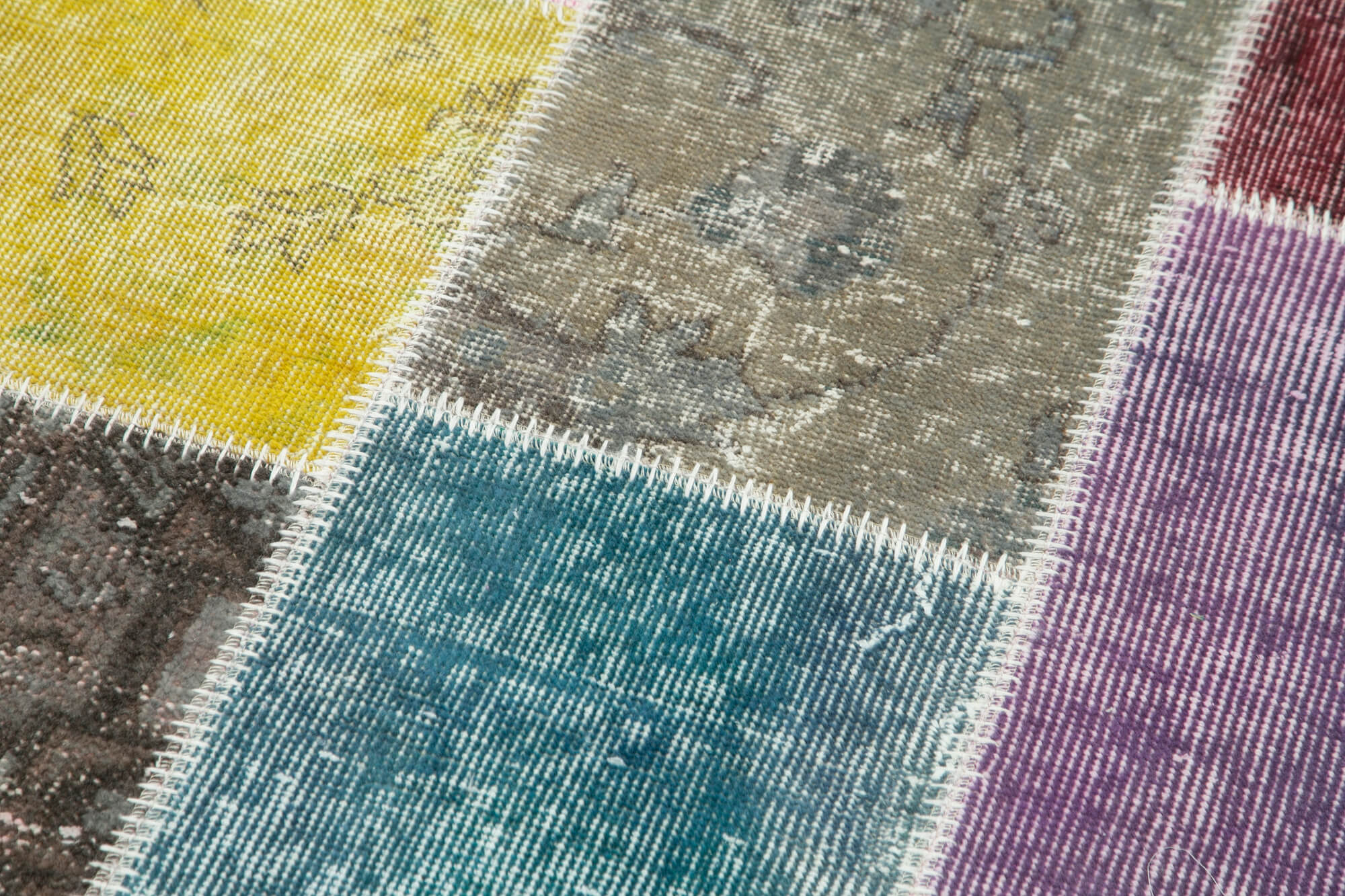 Handmade Area Rug - Blue Patchwork Cotton Wool Vintage Hand Woven Carpet 3'x9'10"