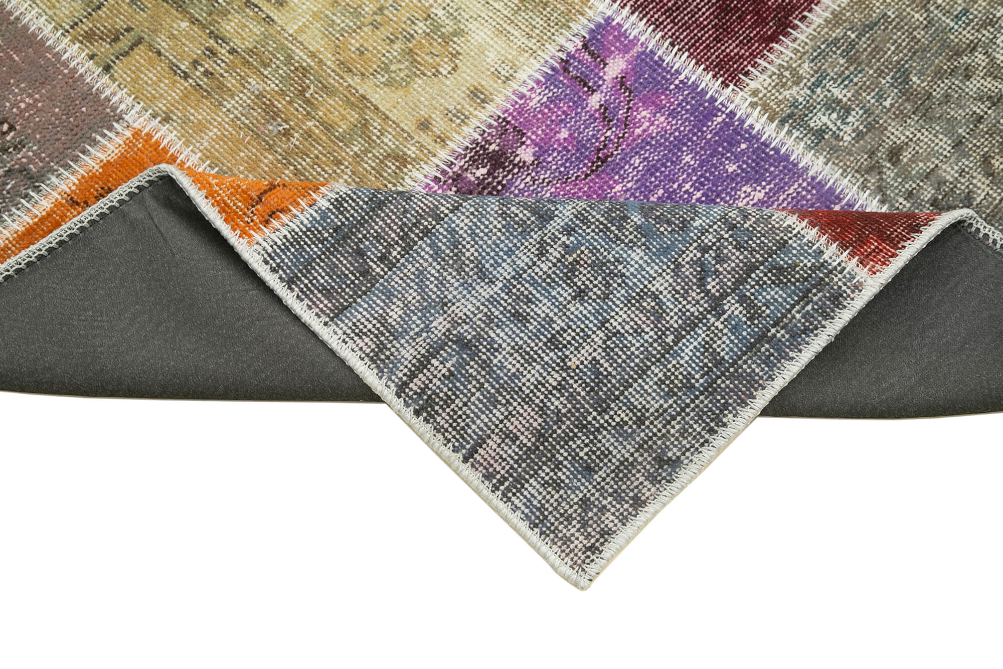 Handmade Area Rug - Blue Patchwork Cotton Wool Vintage Hand Woven Carpet 3'x9'10"