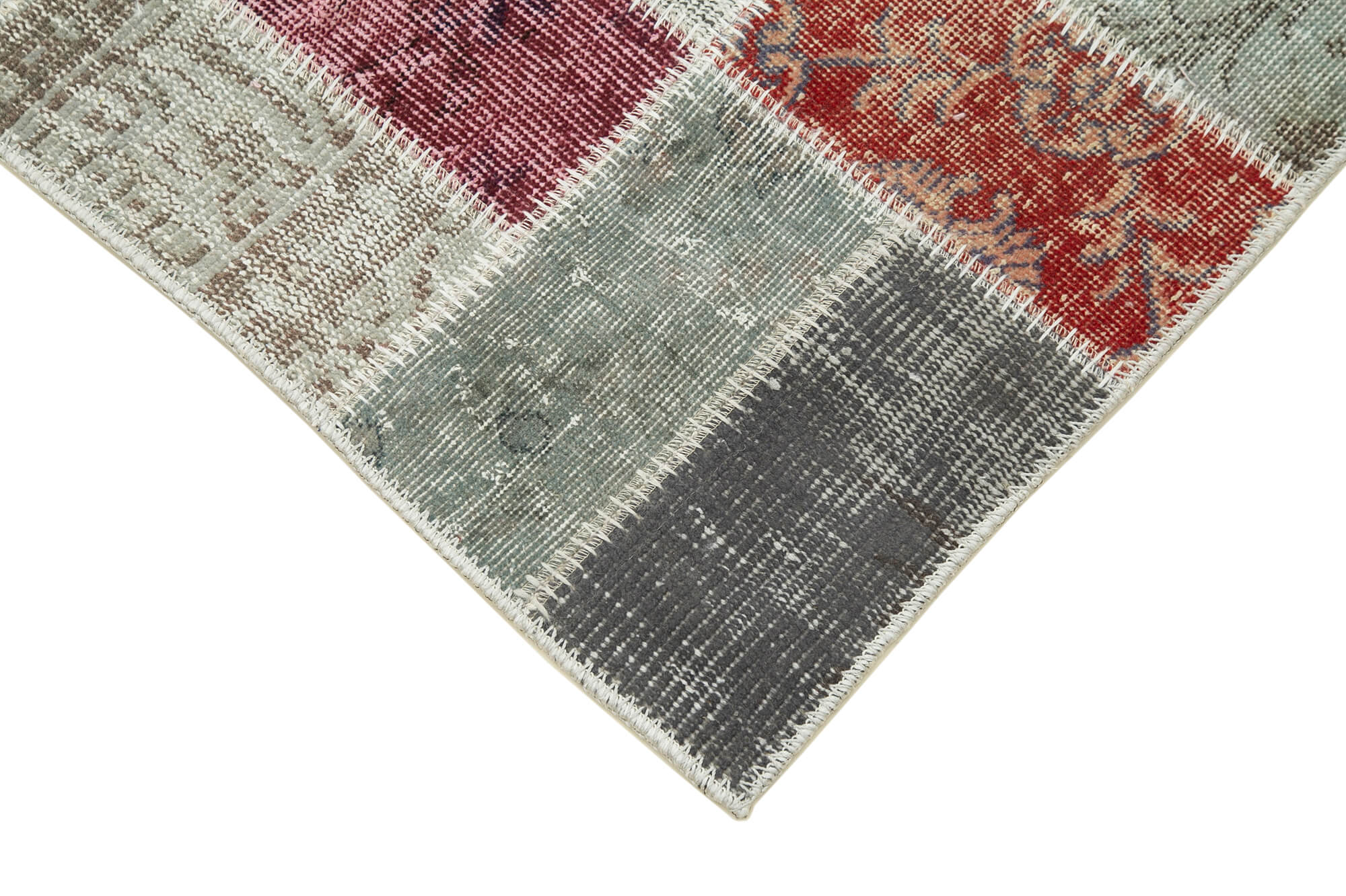 Handmade Area Rug - Blue Patchwork Turkish Carpet 2'11"x9'9" Cotton Wool Durable