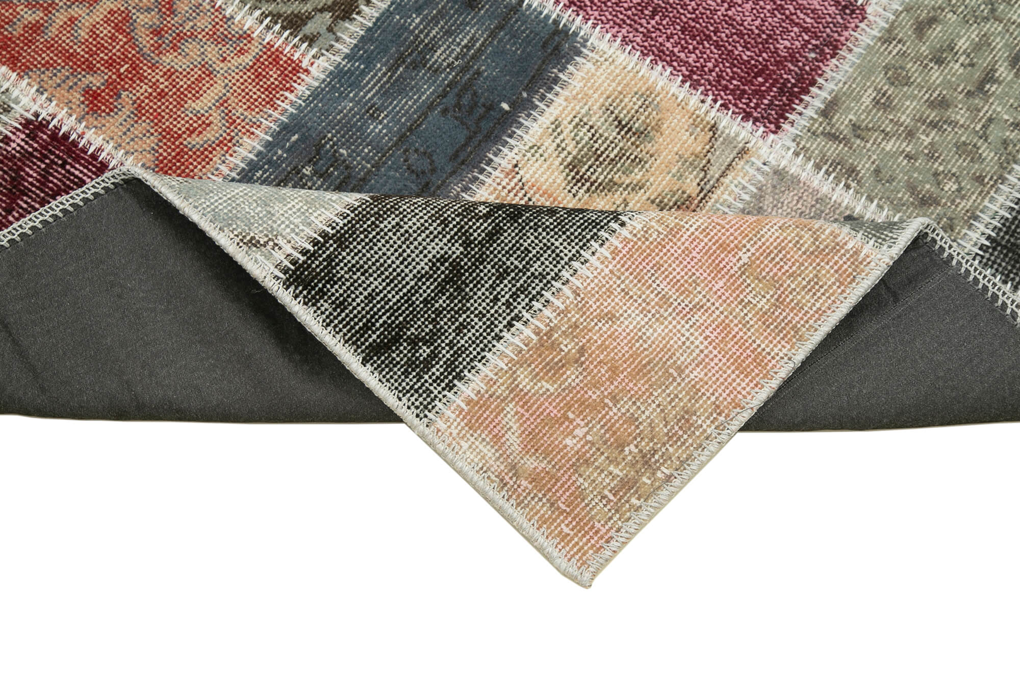 Handmade Area Rug - Blue Patchwork Turkish Carpet 2'11"x9'9" Cotton Wool Durable