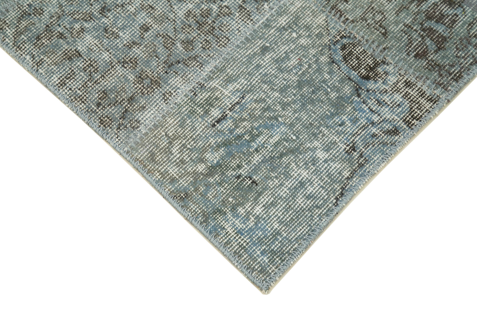 Handmade Area Rug - Blue Patchwork Cotton Wool Vintage Handwoven Carpet 2'9''x9'11''