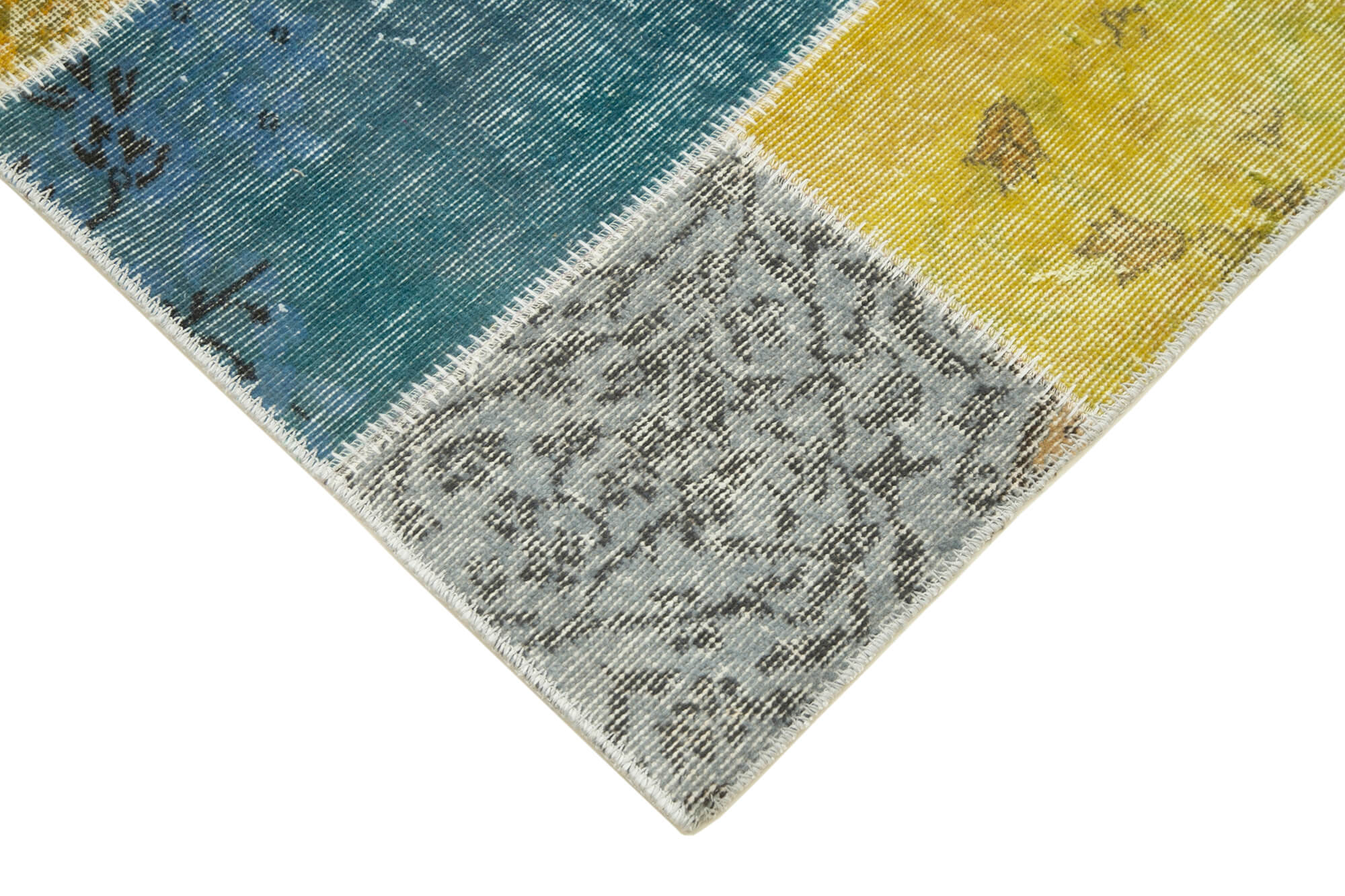 Kirk Yama Blue Patchwork Cotton Wool Handmade Area Rug 3'0'' x 9'11''