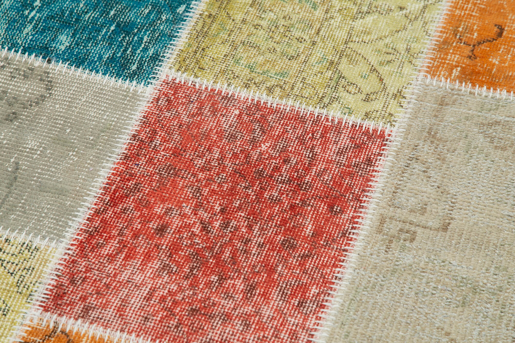 Kirk Yama Blue Patchwork Cotton Wool Handmade Area Rug 3'0'' x 9'11''