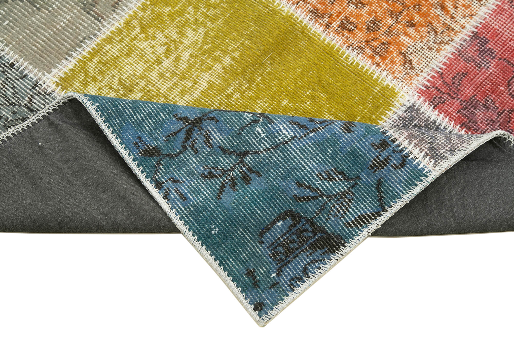 Kirk Yama Blue Patchwork Cotton Wool Handmade Area Rug 3'0'' x 9'11''