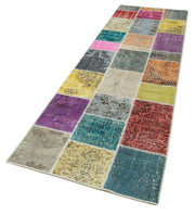 Handmade Patchwork Rug - Blue Area Rug Cotton Wool Carpet 3'x9'10'' Durable Soft Wool