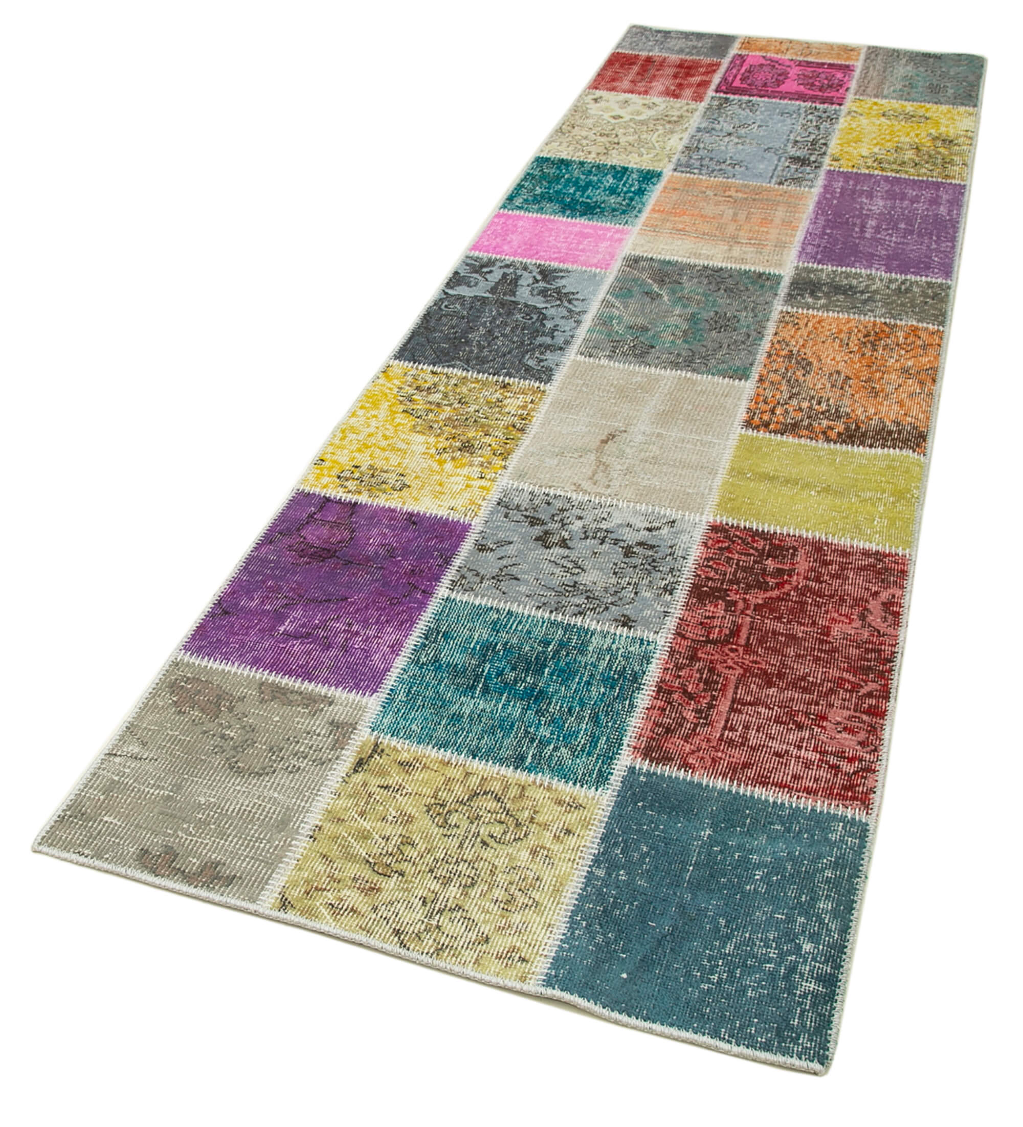 Handmade Patchwork Rug - Blue Area Rug Cotton Wool Carpet 3'x9'10'' Durable Soft Wool