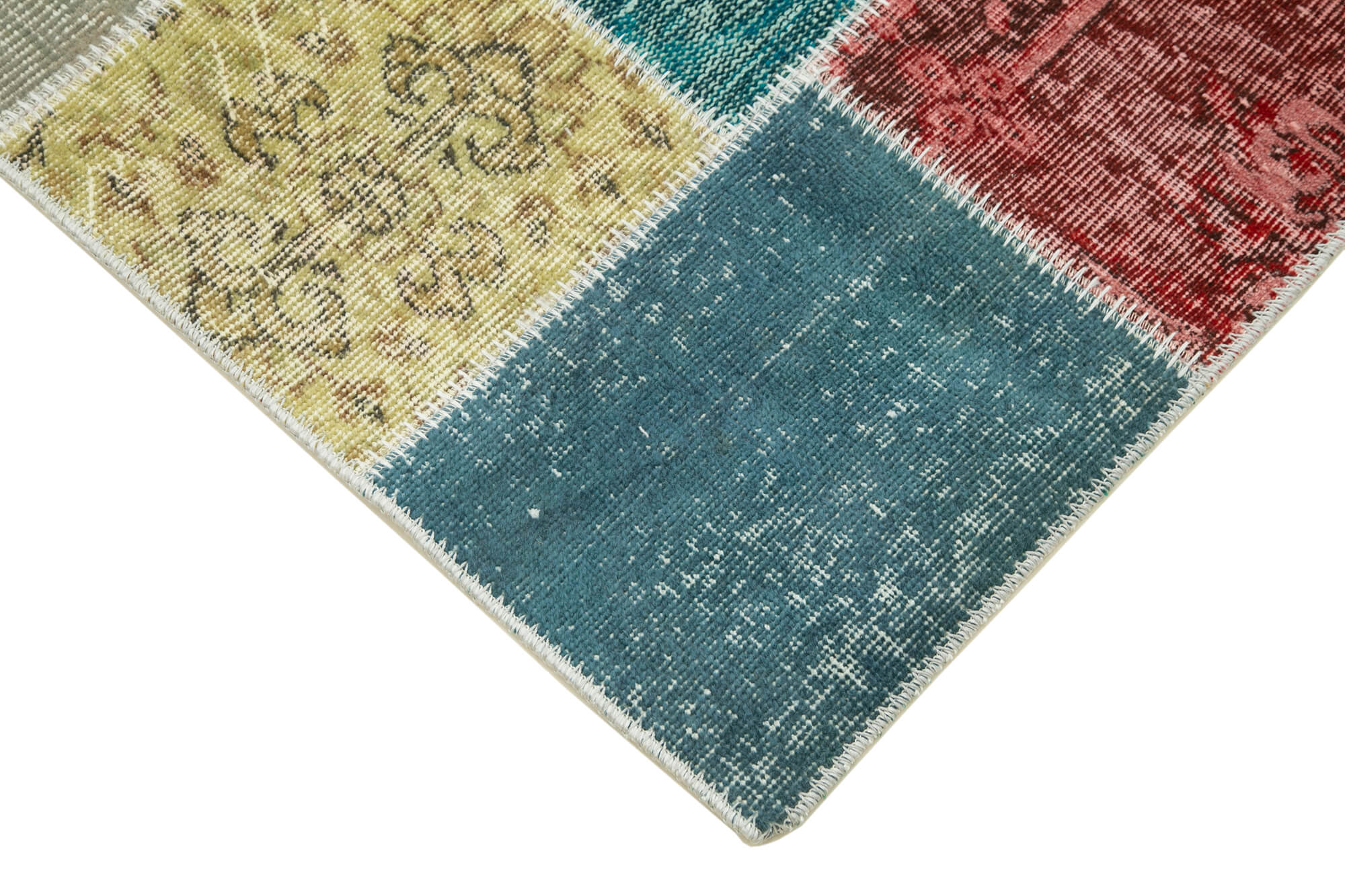 Handmade Patchwork Rug - Blue Area Rug Cotton Wool Carpet 3'x9'10'' Durable Soft Wool
