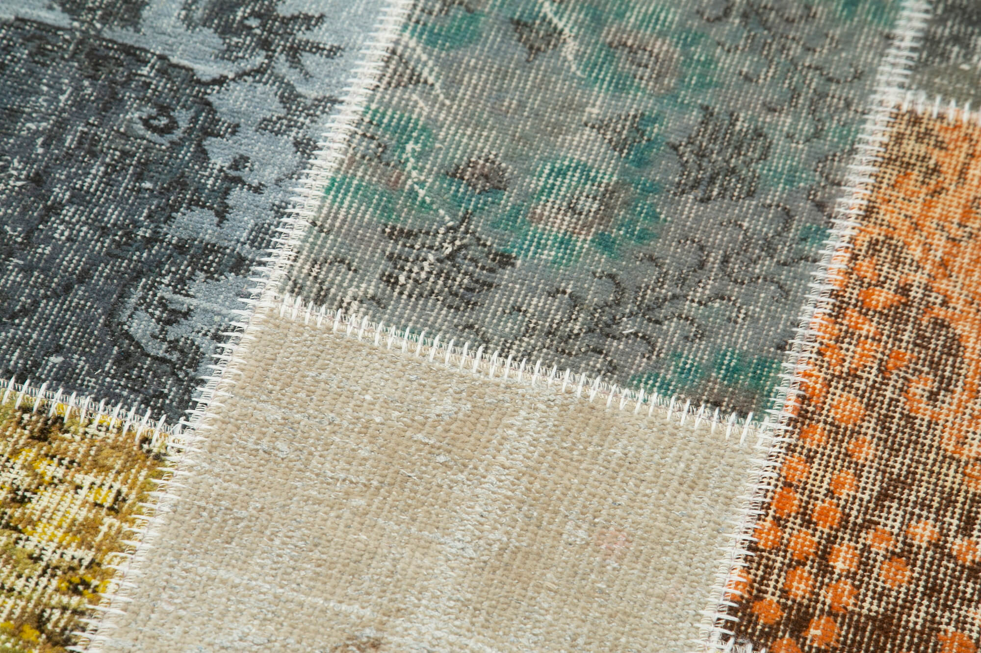 Handmade Patchwork Rug - Blue Area Rug Cotton Wool Carpet 3'x9'10'' Durable Soft Wool