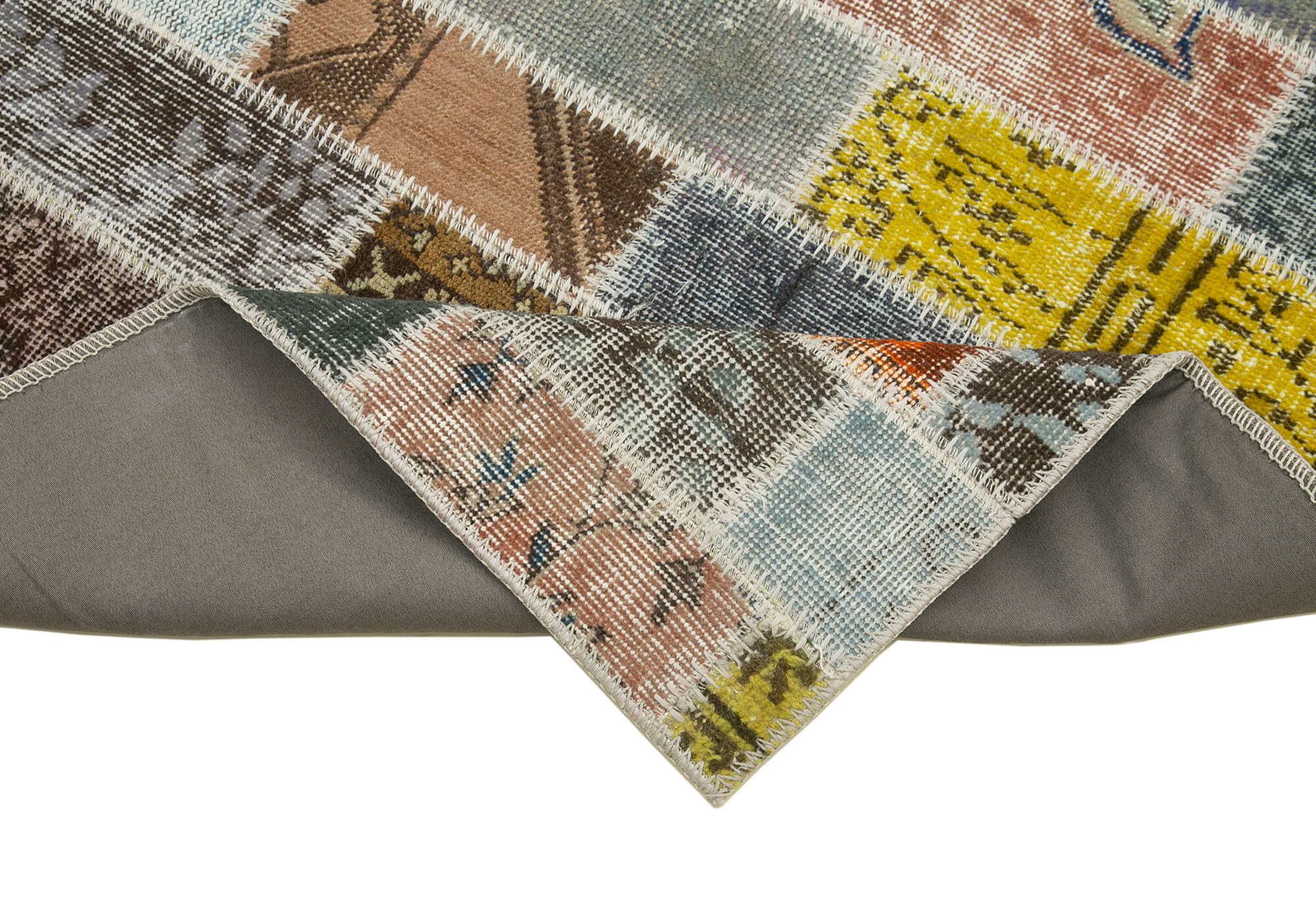 Kirk Yama Blue Patchwork Cotton Wool Handmade Area Rug 3'6'' x 9'11''