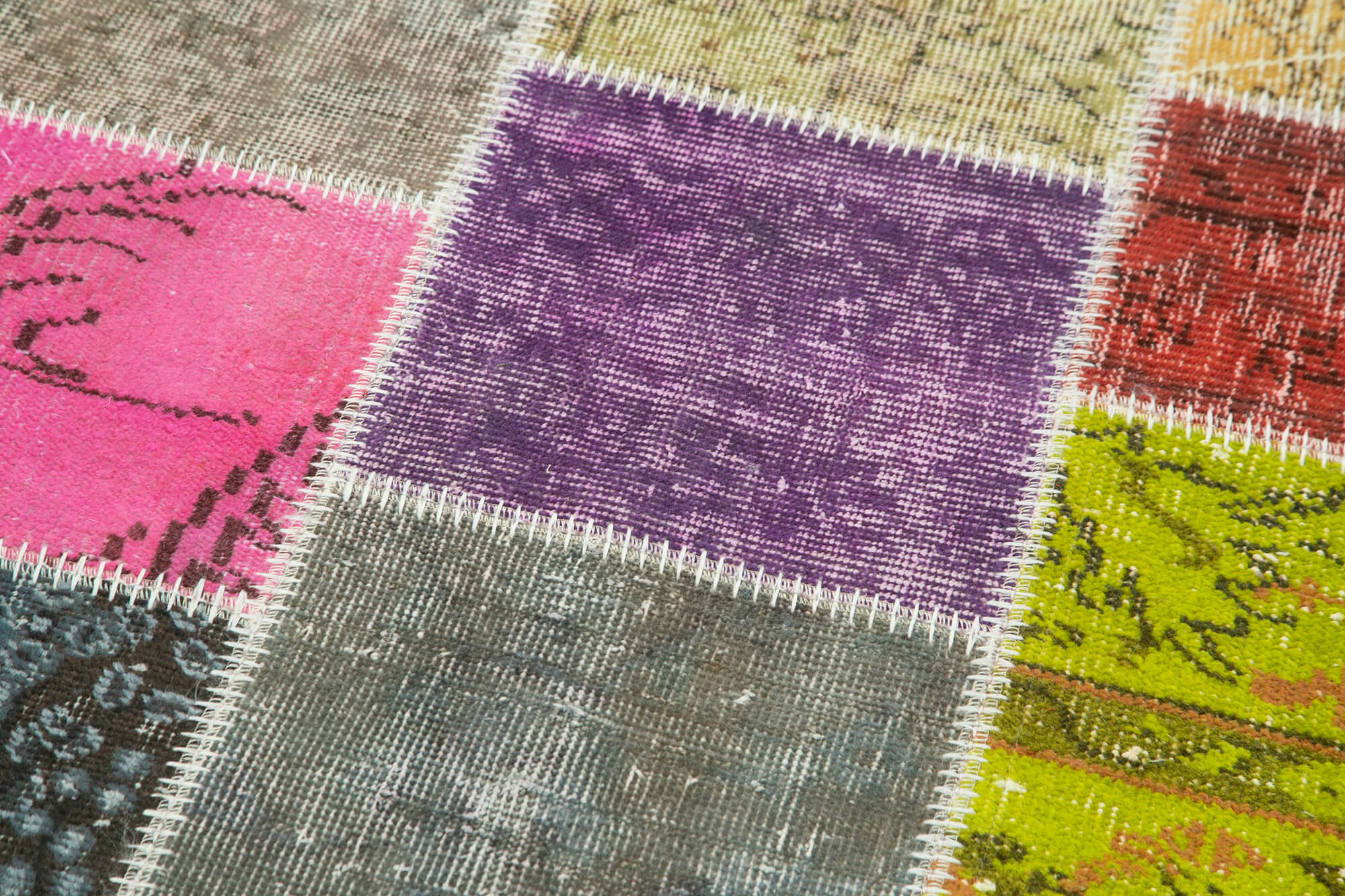 Kirk Yama Blue Patchwork Cotton Wool Handmade Area Rug 3'0'' x 9'10''