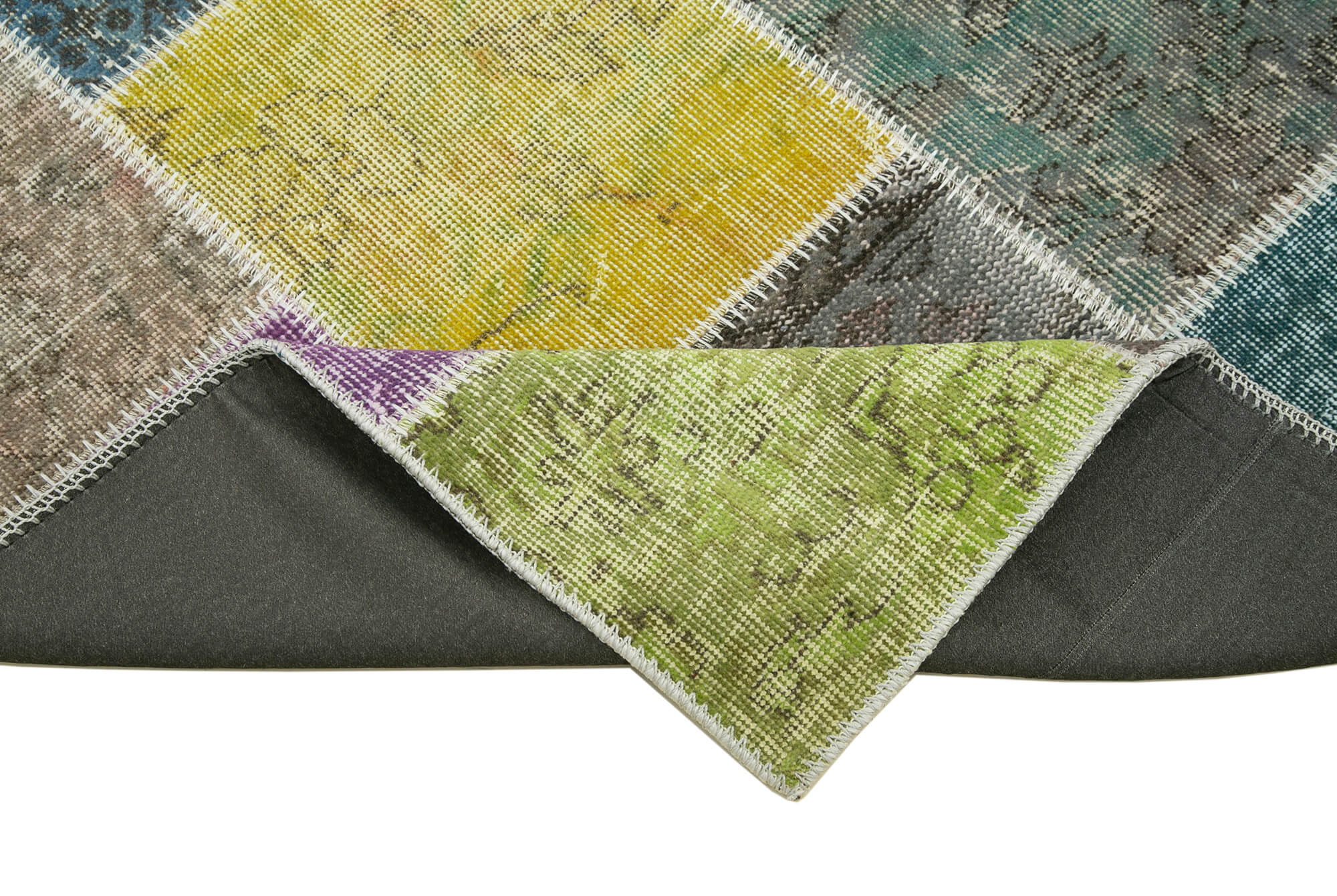 Kirk Yama Blue Patchwork Cotton Wool Handmade Area Rug 3'0'' x 9'10''
