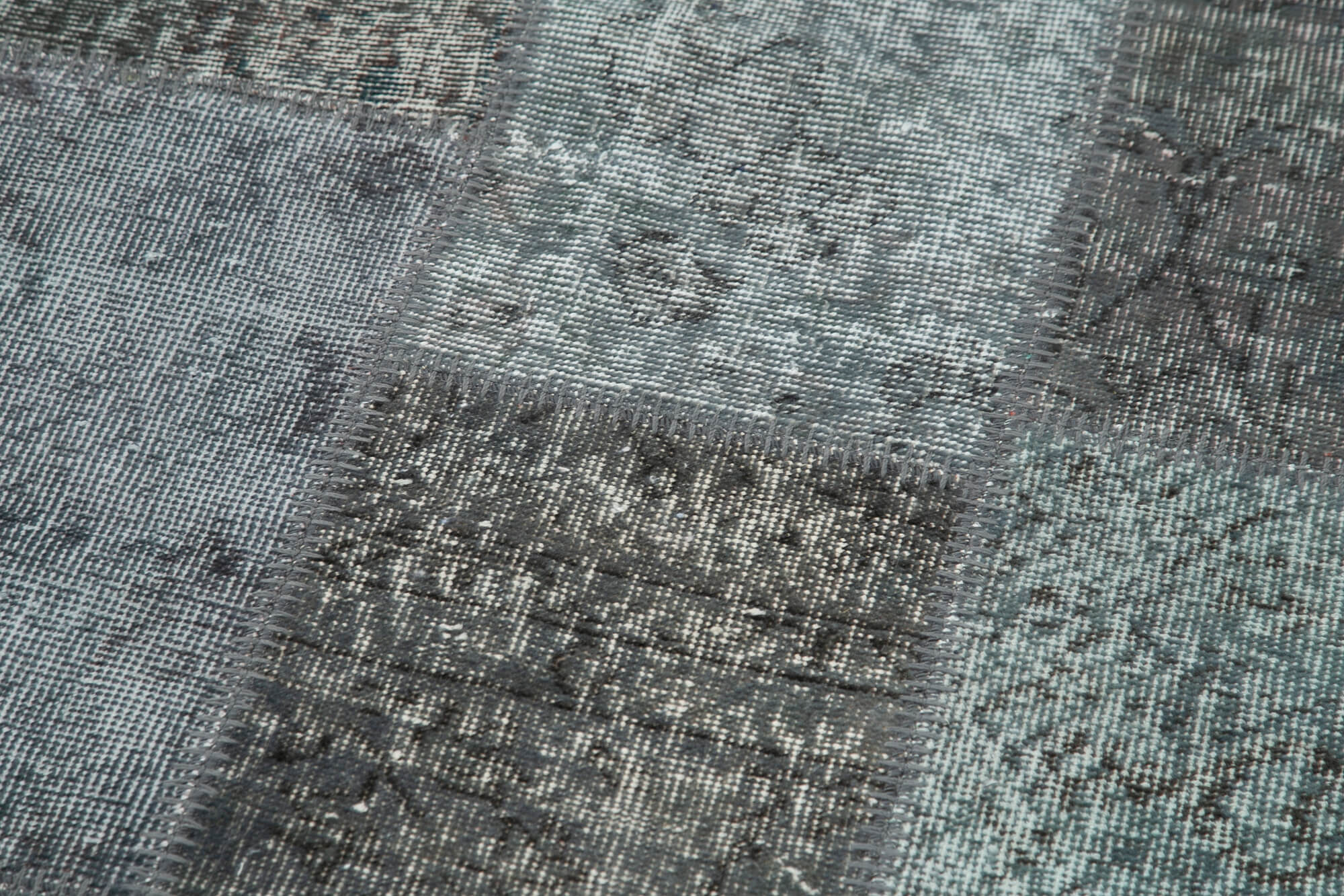 Handmade Area Rug - Kirk Yama Grey Patchwork Cotton Wool Carpet 2'9''x10'1''
