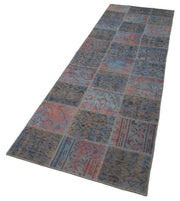 Handmade Patchwork Rug - Kirk Yama Blue Area Rug 2'11''x9'9'' Cotton Wool Blend