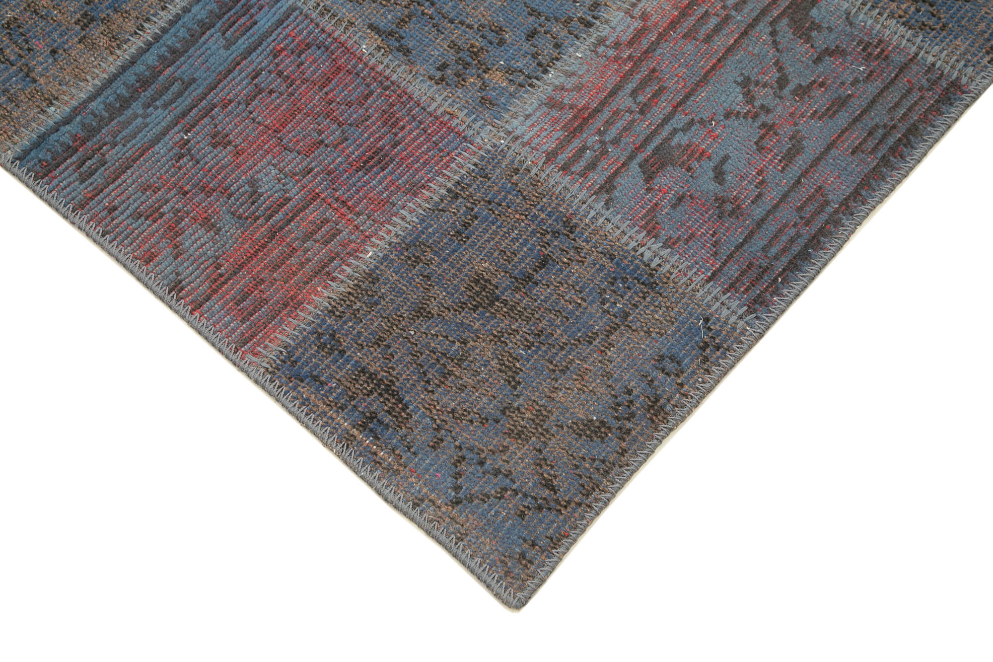 Handmade Patchwork Rug - Kirk Yama Blue Area Rug 2'11''x9'9'' Cotton Wool Blend