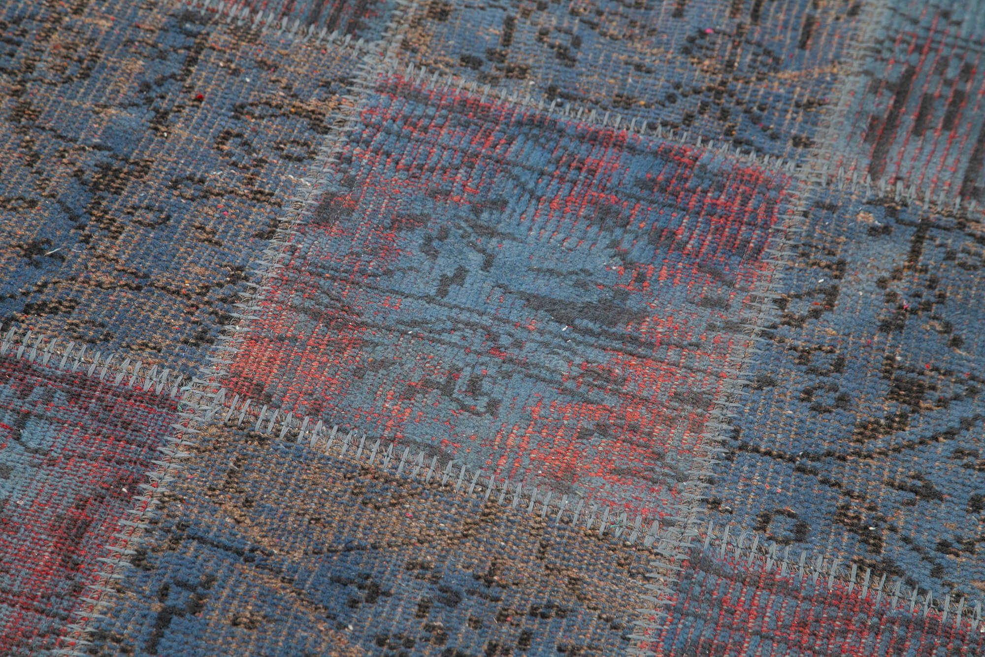 Handmade Patchwork Rug - Kirk Yama Blue Area Rug 2'11''x9'9'' Cotton Wool Blend
