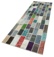 Handmade Patchwork Rug - Blue Patchwork Rug Cotton Wool Area Floor Covering 3'1''x10'5''