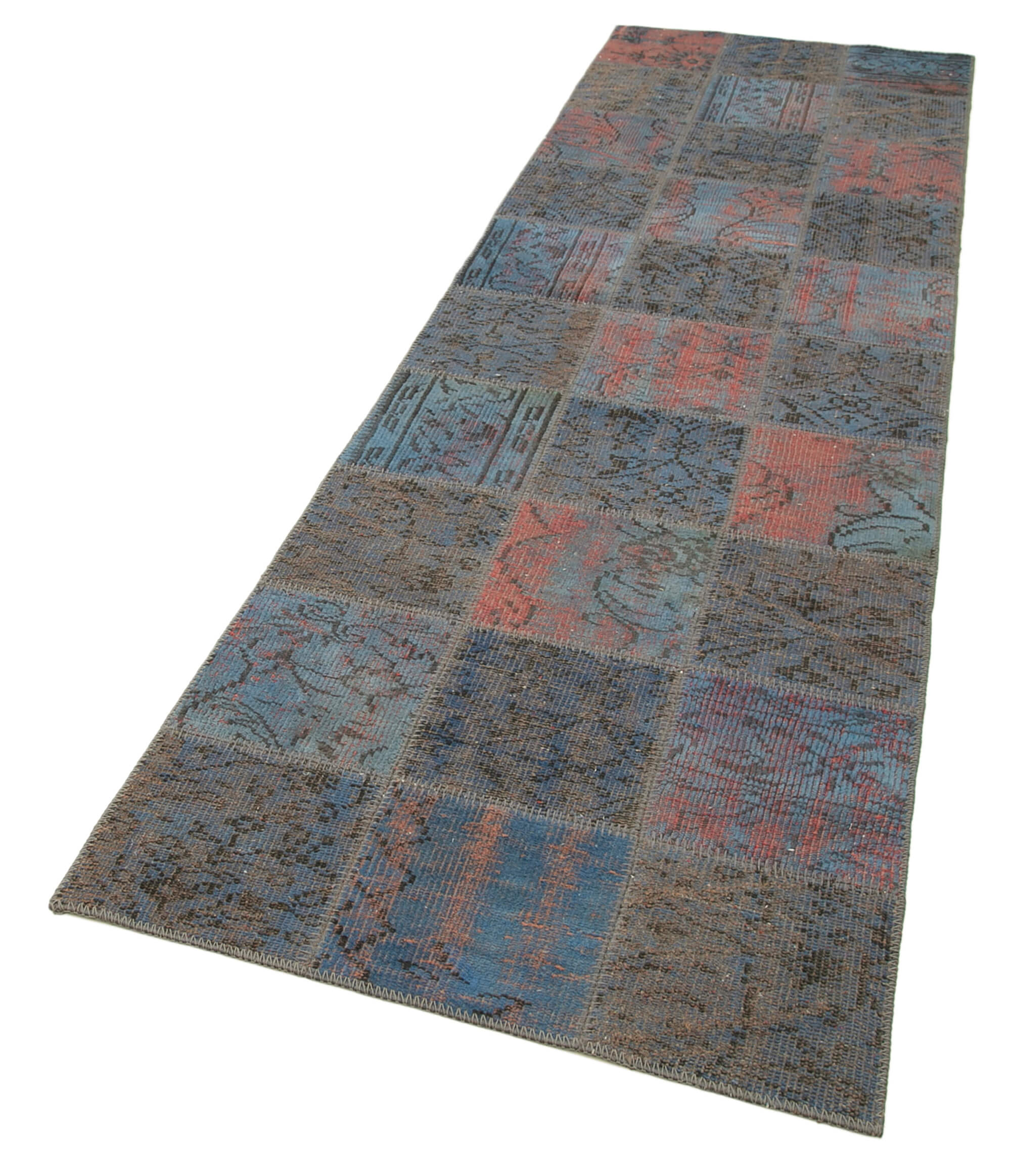 Handmade Wool Area Rug – Blue Patchwork Cotton Wool Rug 2'11''x9'10'' by Agacan