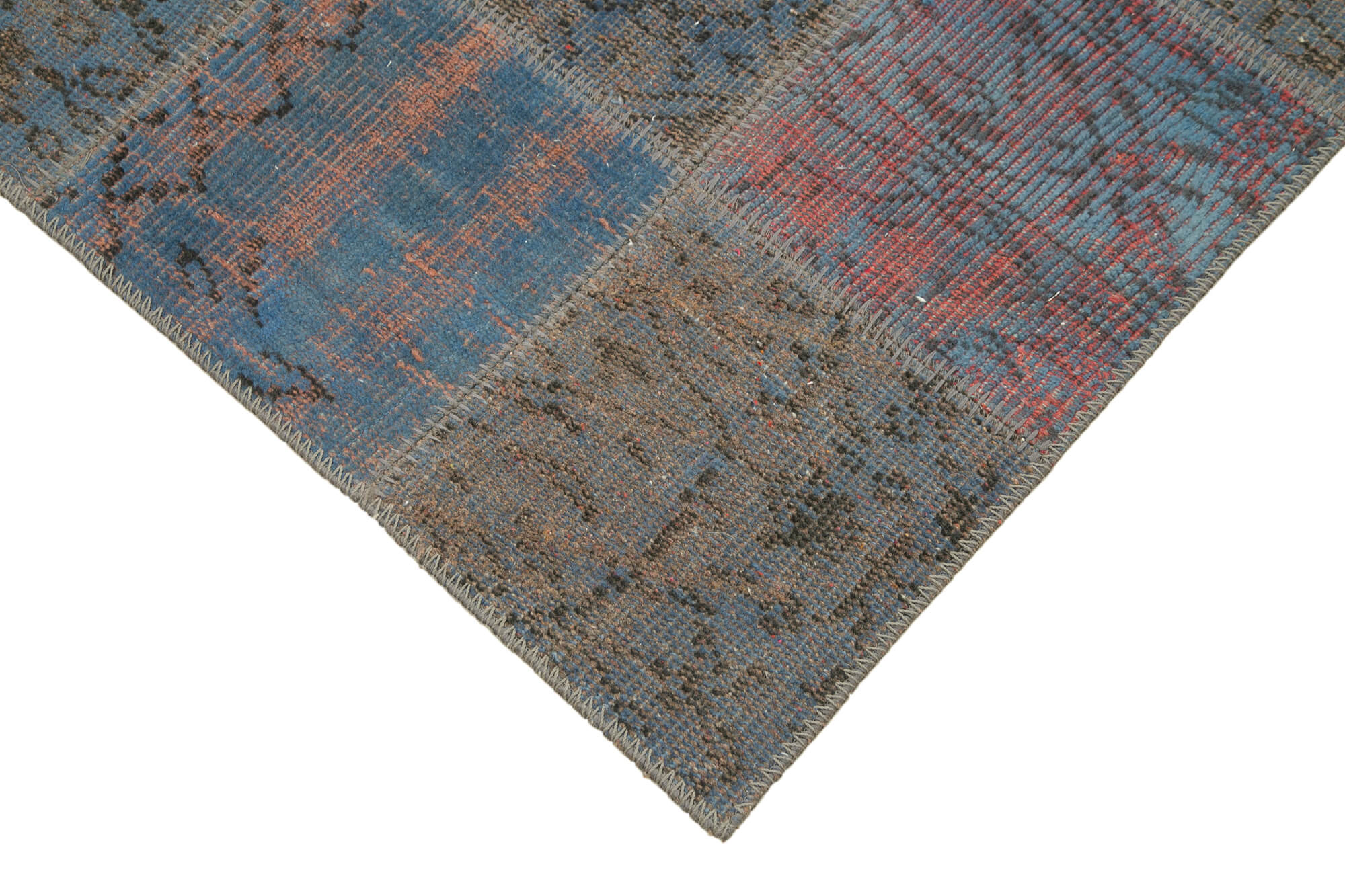 Handmade Wool Area Rug – Blue Patchwork Cotton Wool Rug 2'11''x9'10'' by Agacan