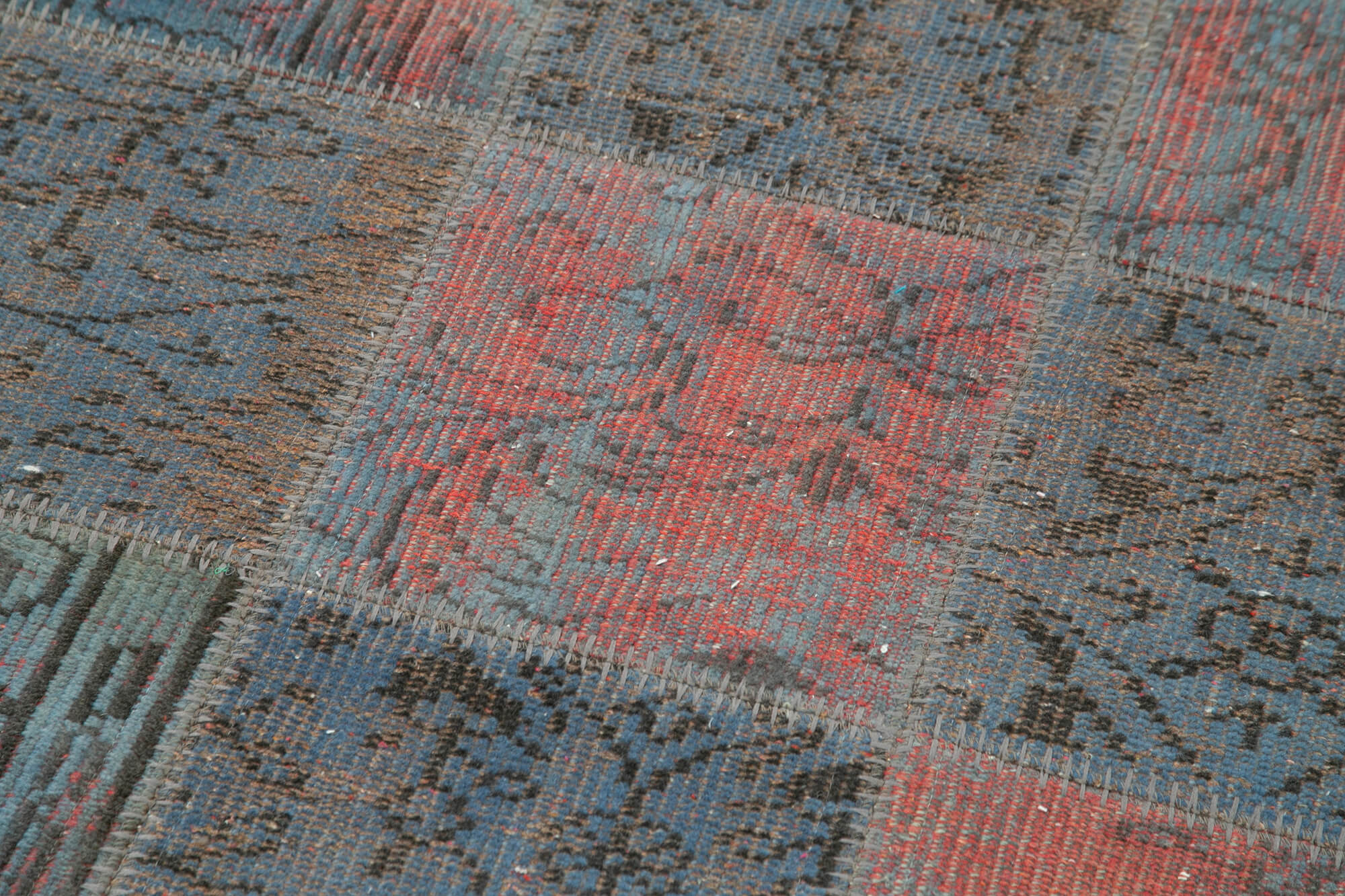 Handmade Wool Area Rug – Blue Patchwork Cotton Wool Rug 2'11''x9'10'' by Agacan