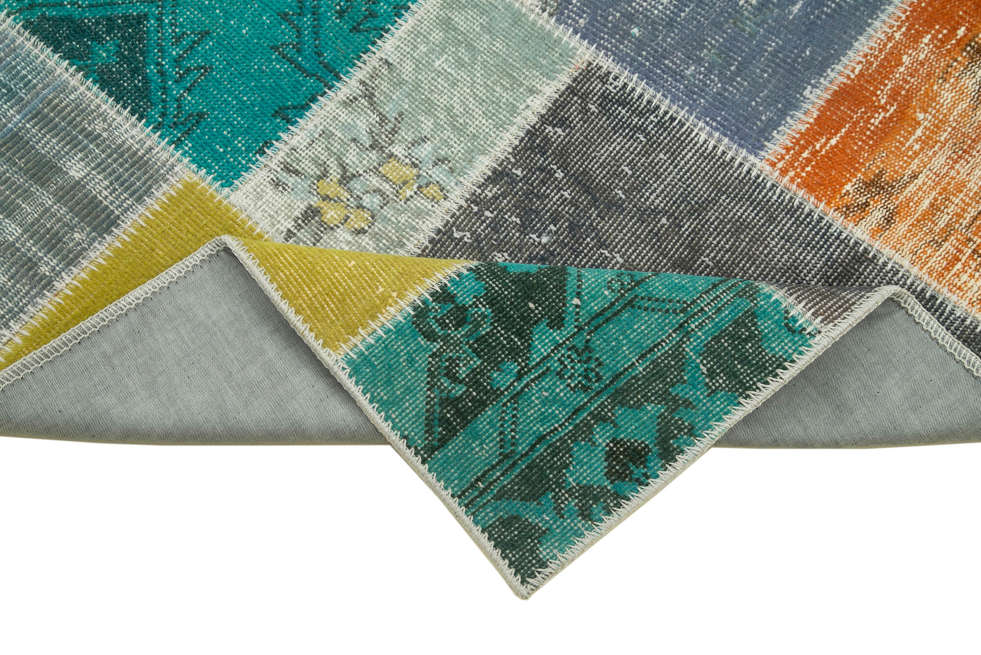 Handmade Area Rug – Blue Patchwork Cotton Wool Carpet 3'1''x9'9'' Durable Soft Weave