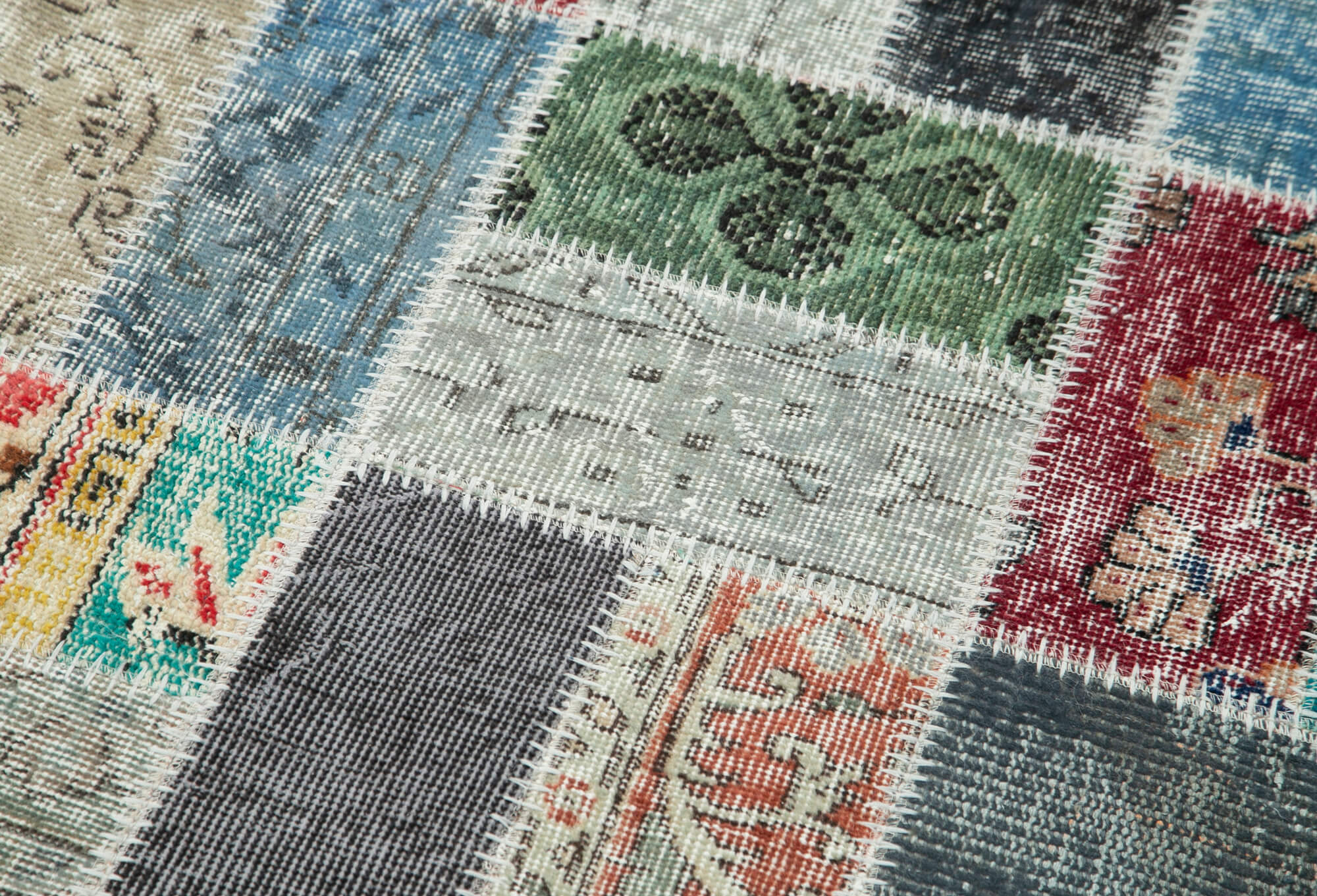 Handmade Area Rug - Blue Patchwork Cotton Wool Carpet, Durable Turkish Style 2'10''x9'7''