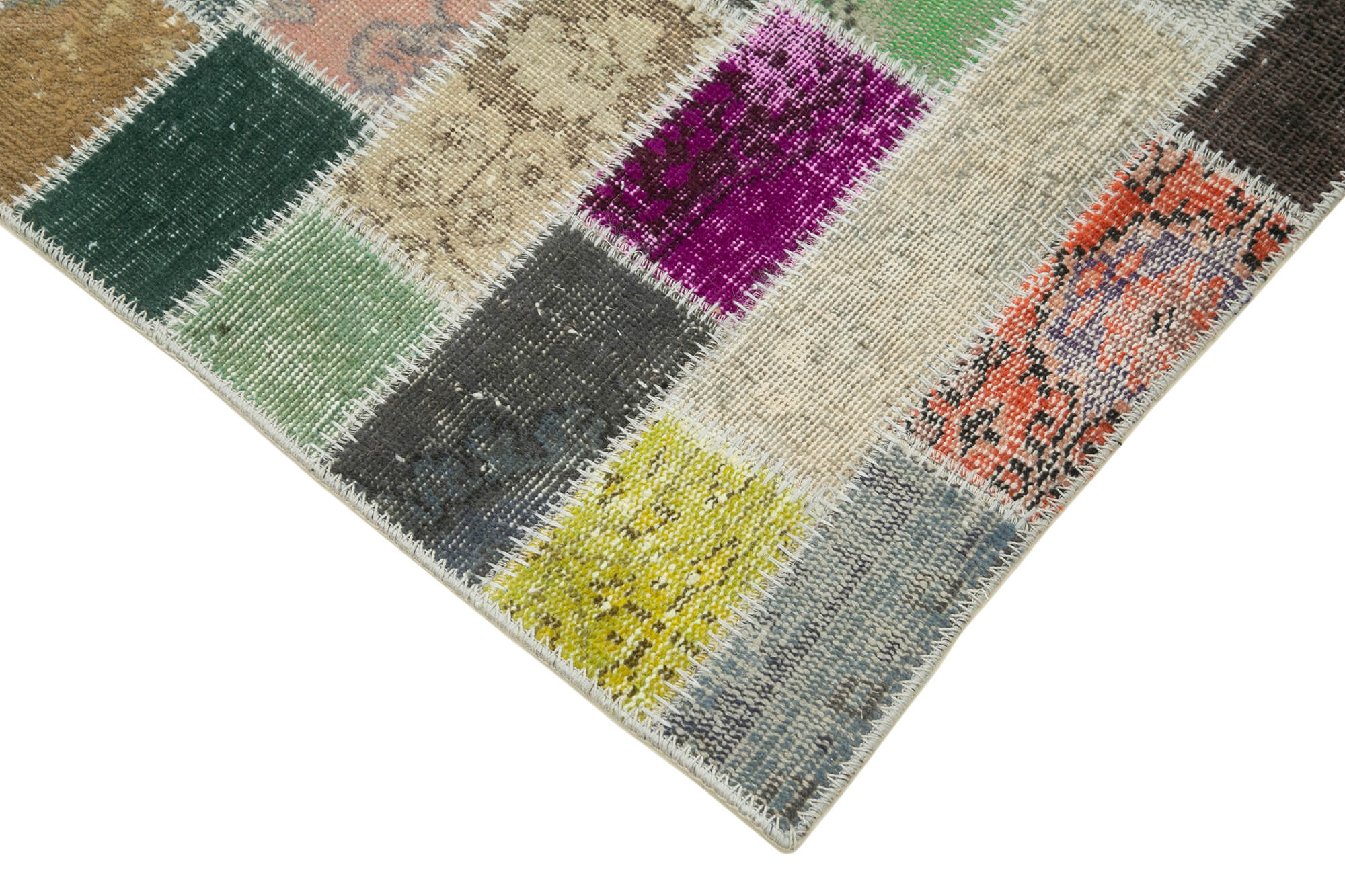 Kirk Yama Blue Patchwork Cotton Wool Handmade Area Rug 3'2'' x 10'0''