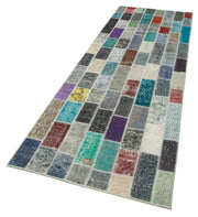 Handmade Area Rug - Blue Patchwork Cotton Wool Rug, Vintage Hand Woven Carpet 3'1''x10'