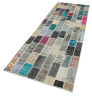 Handmade Patchwork Rug - Blue Area Rug Cotton Wool Vintage Hand Woven Carpet 3'1''x10'1''