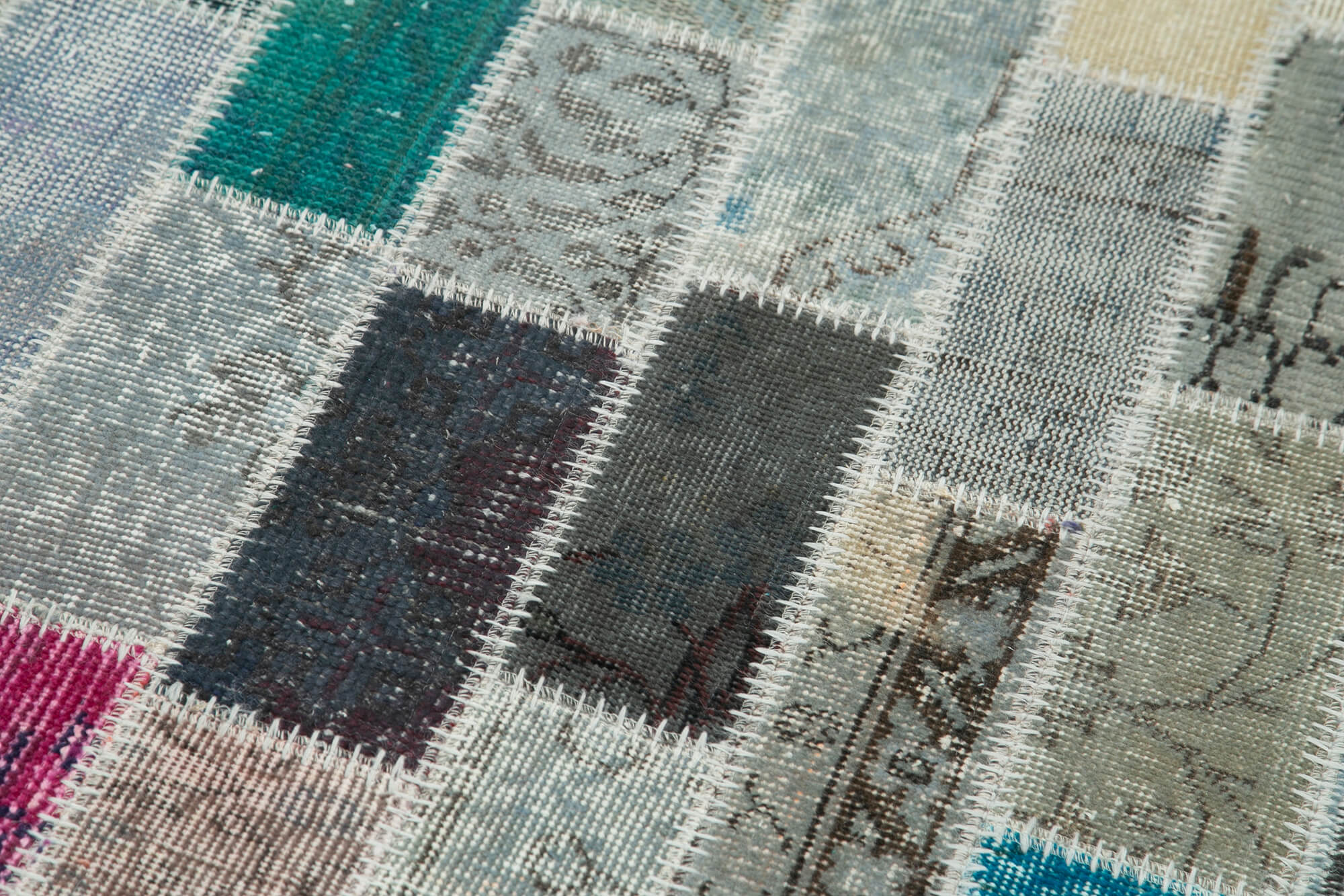 Handmade Patchwork Rug - Blue Area Rug Cotton Wool Vintage Hand Woven Carpet 3'1''x10'1''