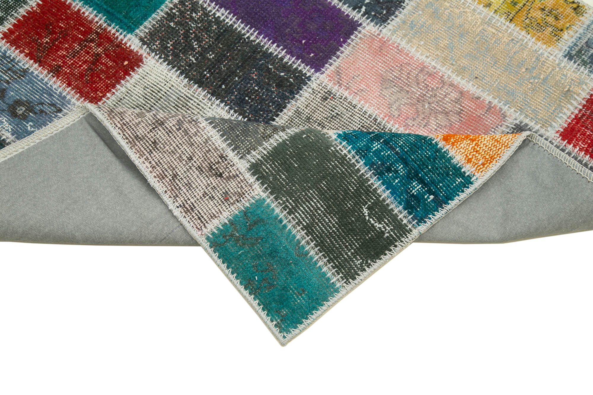 Handmade Patchwork Rug - Blue Area Rug Cotton Wool Vintage Hand Woven Carpet 3'1''x10'1''