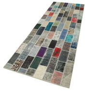 Handmade Area Rug - Kirk Yama Blue Patchwork Wool Cotton Carpet 3'1" x 9'11"