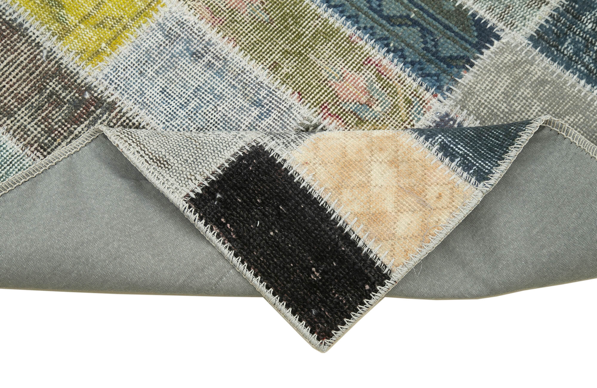 Handmade Patchwork Rug - Blue Patchwork Carpet Cotton Wool Rug 3'1'' x 9'11''