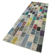 Handmade Area Rug – Blue Patchwork Rug Cotton Wool Vintage Turkish Carpet 3'2"x10'10"
