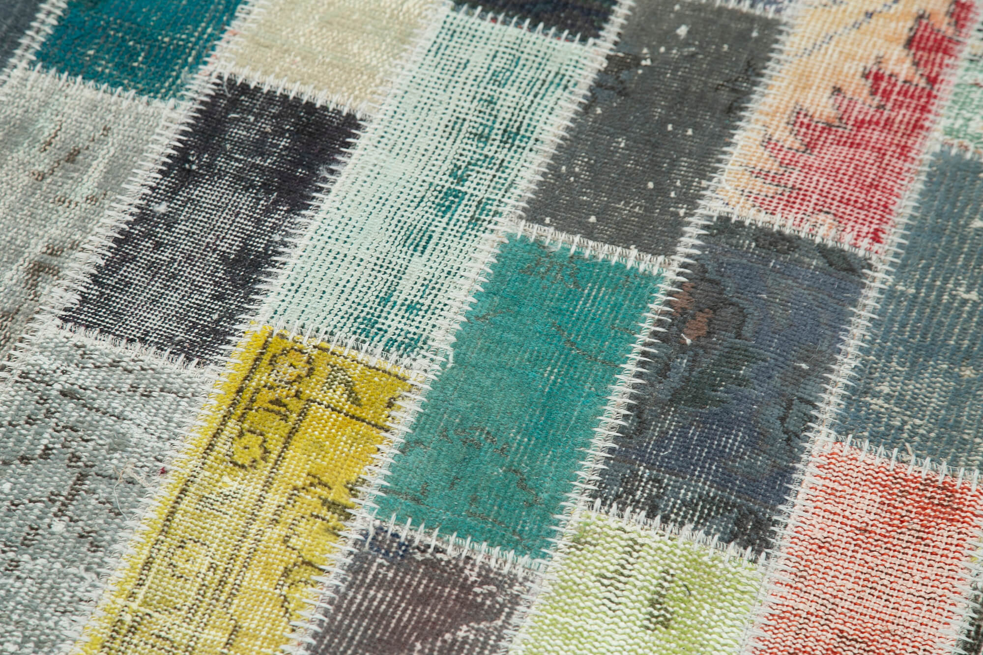 Handmade Area Rug – Blue Patchwork Rug Cotton Wool Vintage Turkish Carpet 3'2"x10'10"