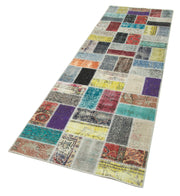 Handmade Patchwork Rug - Kirk Yama Blue Area Rug 2'10" x 9'8" Cotton Wool Carpet