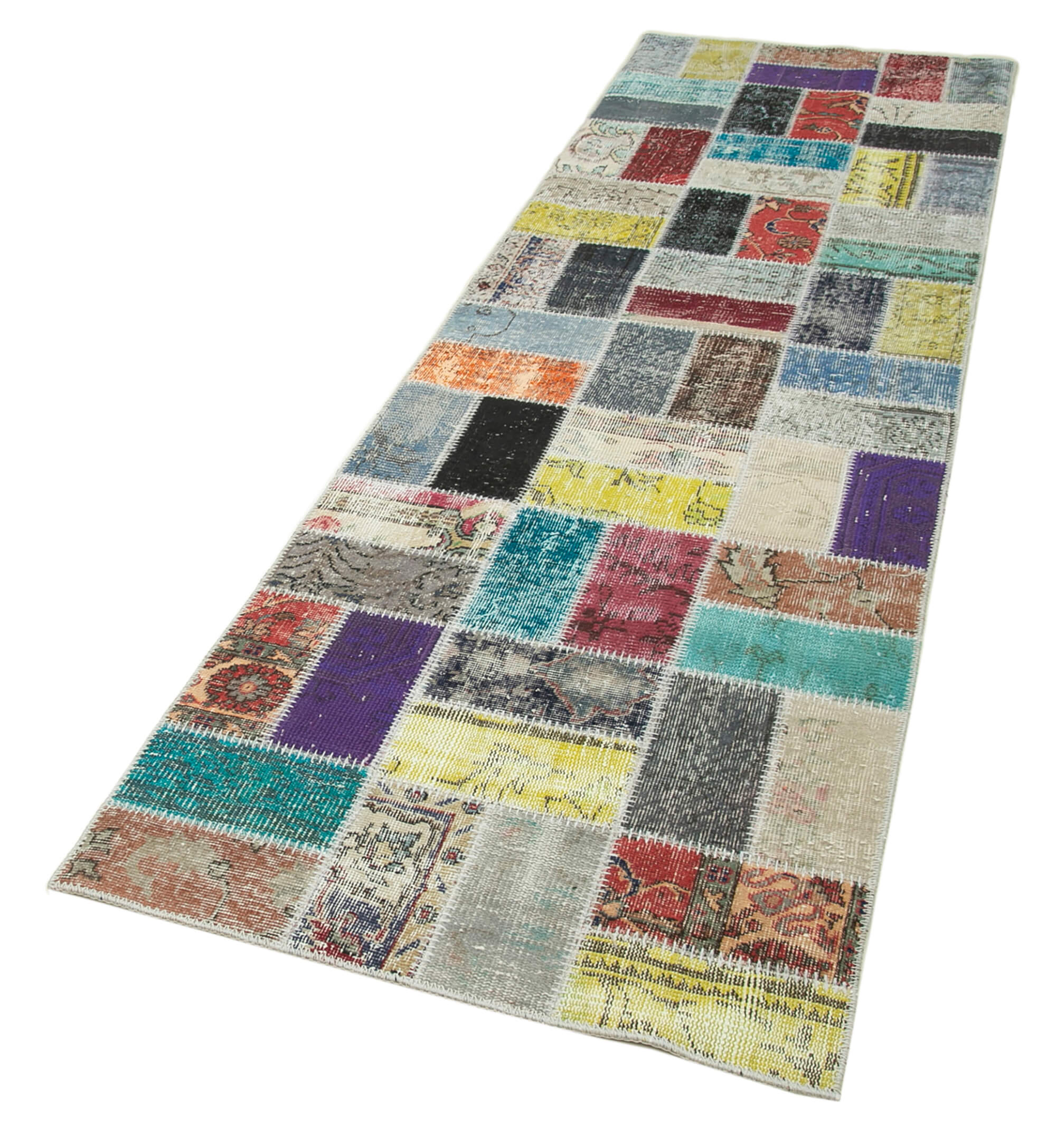 Handmade Patchwork Rug - Kirk Yama Blue Area Rug 2'10" x 9'8" Cotton Wool Carpet