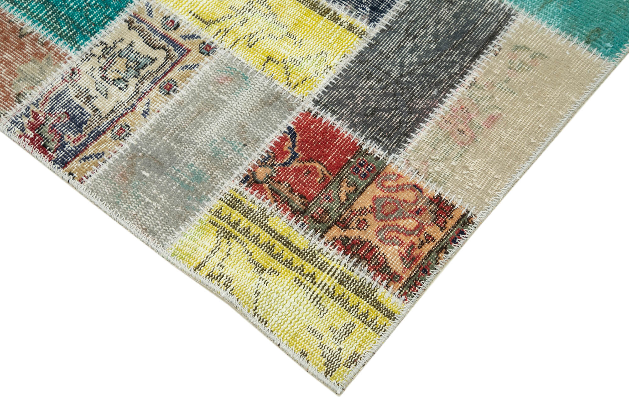 Handmade Patchwork Rug - Kirk Yama Blue Area Rug 2'10" x 9'8" Cotton Wool Carpet