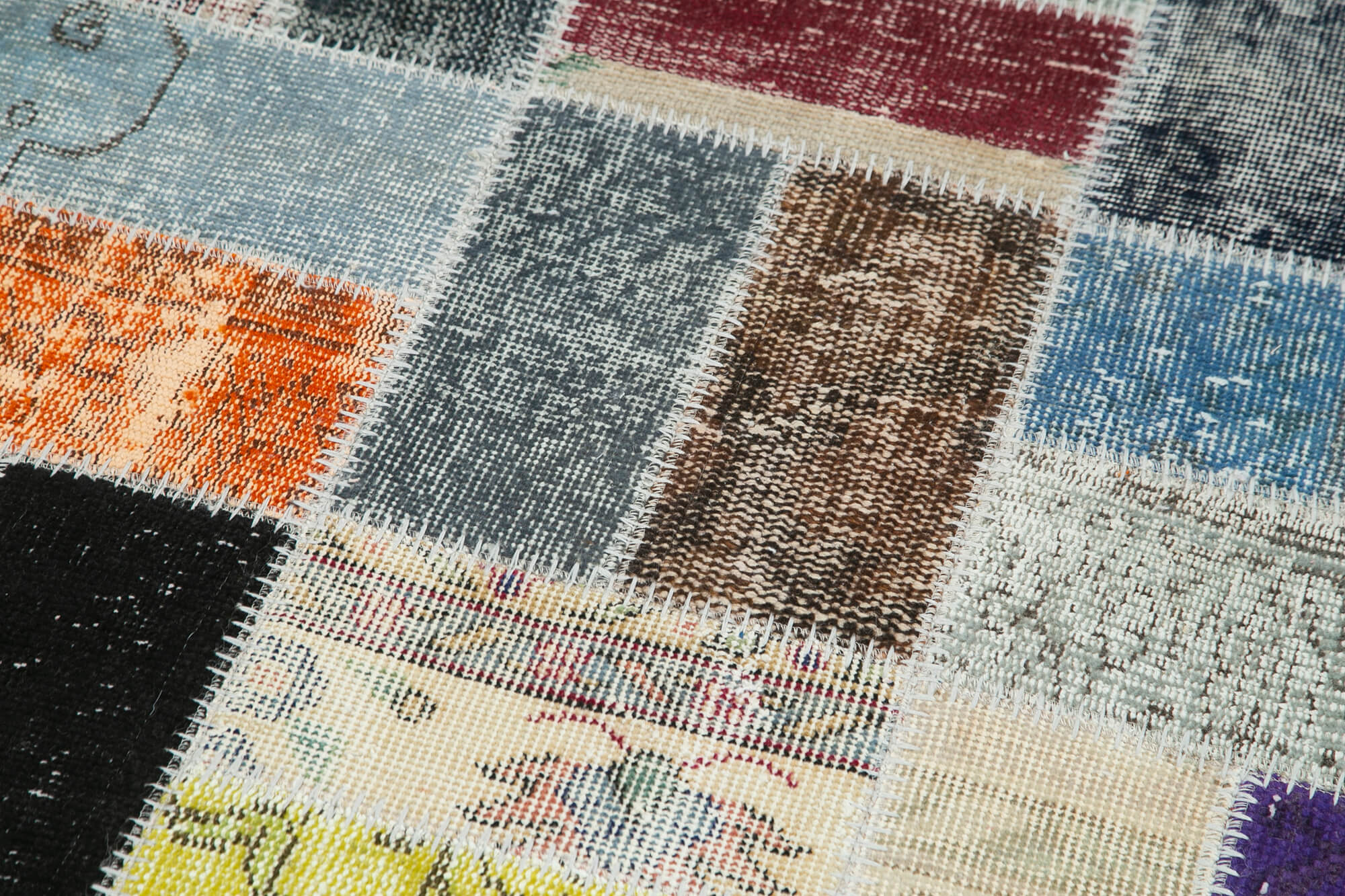 Handmade Patchwork Rug - Kirk Yama Blue Area Rug 2'10" x 9'8" Cotton Wool Carpet