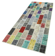 Handmade Area Rug – Blue Patchwork Cotton Wool Vintage Handwoven Carpet 3'2''x8'10''